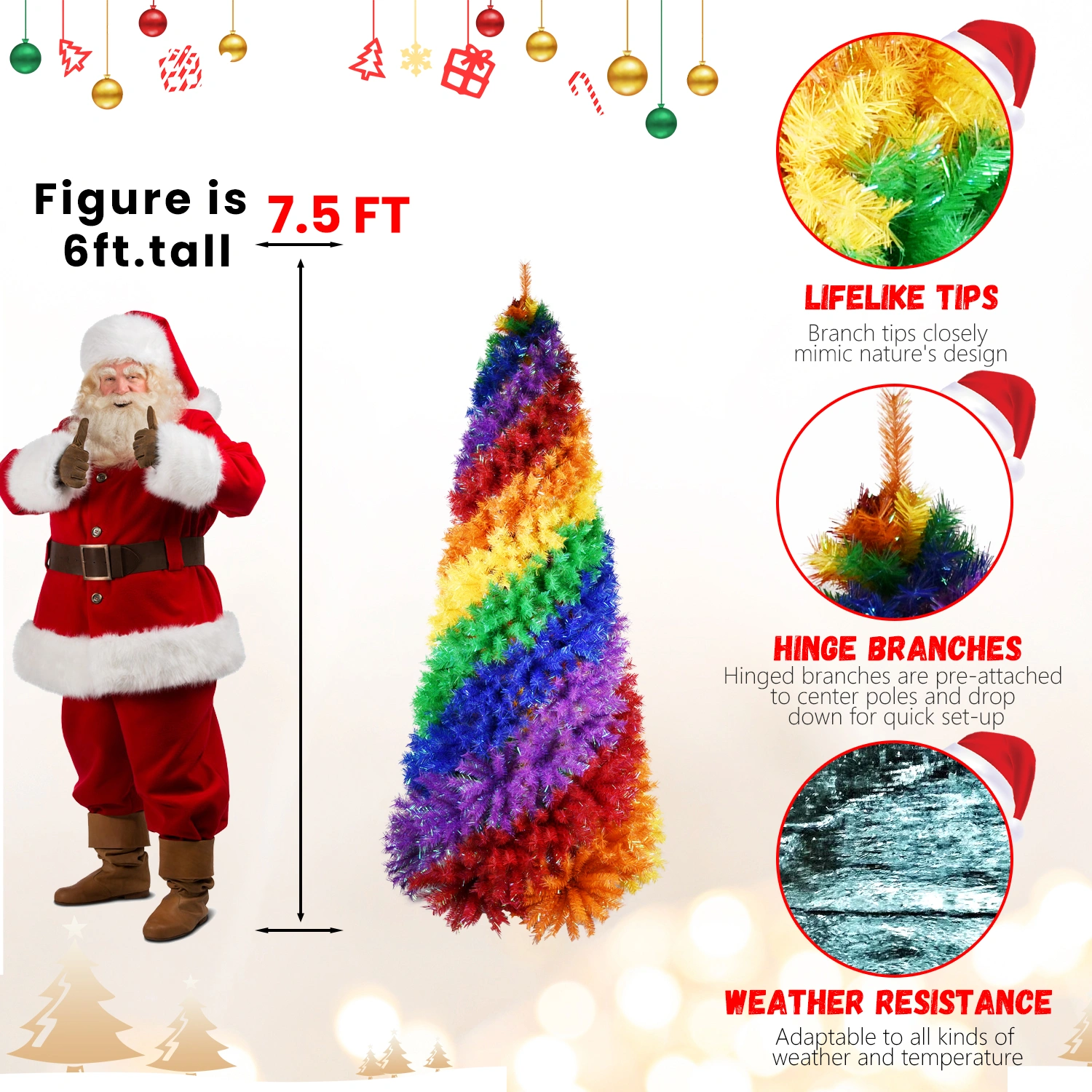 6ft Rainbow Spiral Christmas Tree - 1248 Branch Tips, Colorful PVC Artificial Holiday Tree with Sturdy Metal Stand view 5