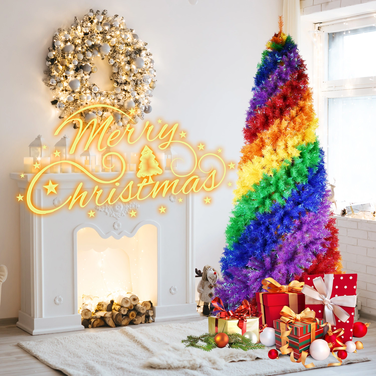 6ft Rainbow Spiral Christmas Tree - 1248 Branch Tips, Colorful PVC Artificial Holiday Tree with Sturdy Metal Stand view 8