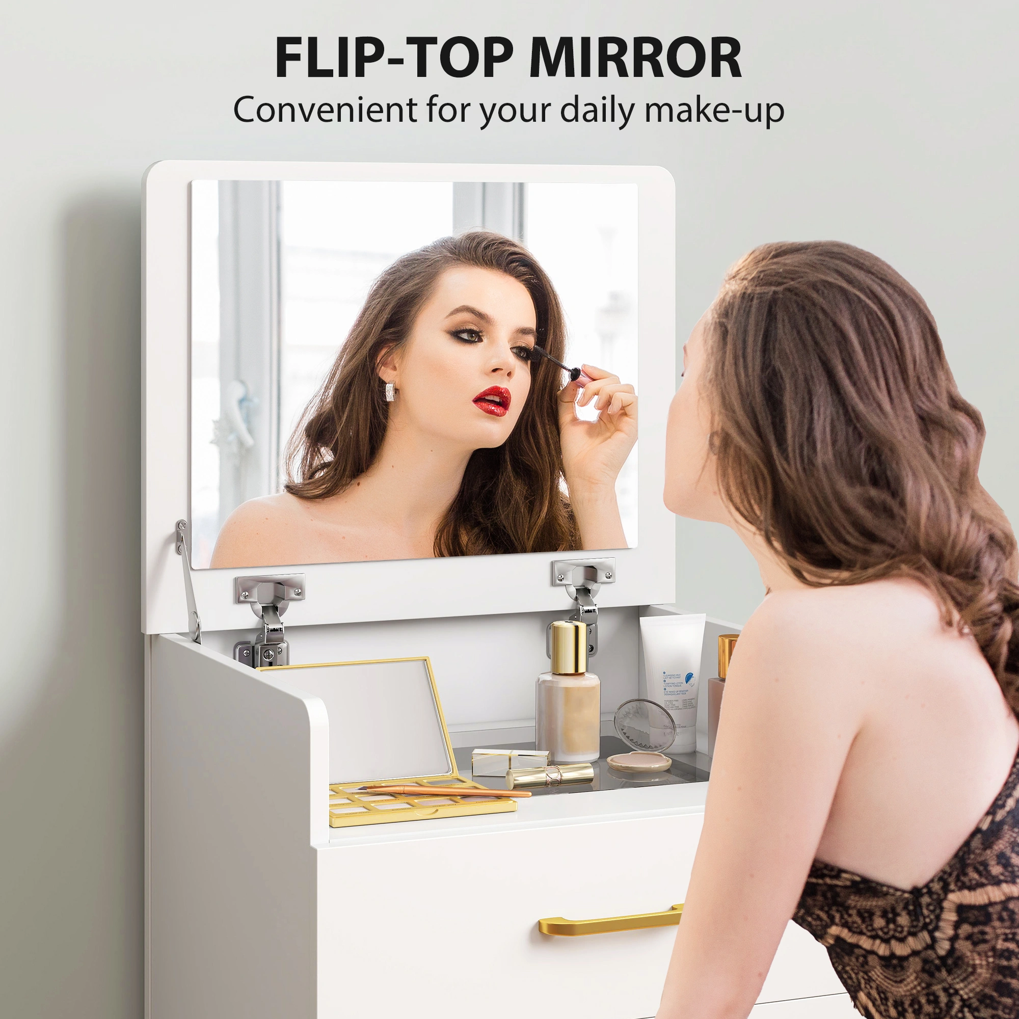 Elegant Makeup Dressing Table with Stool | Vanity Desk with Mirror, Compact Bedroom Dresser, White, 80cm view 5