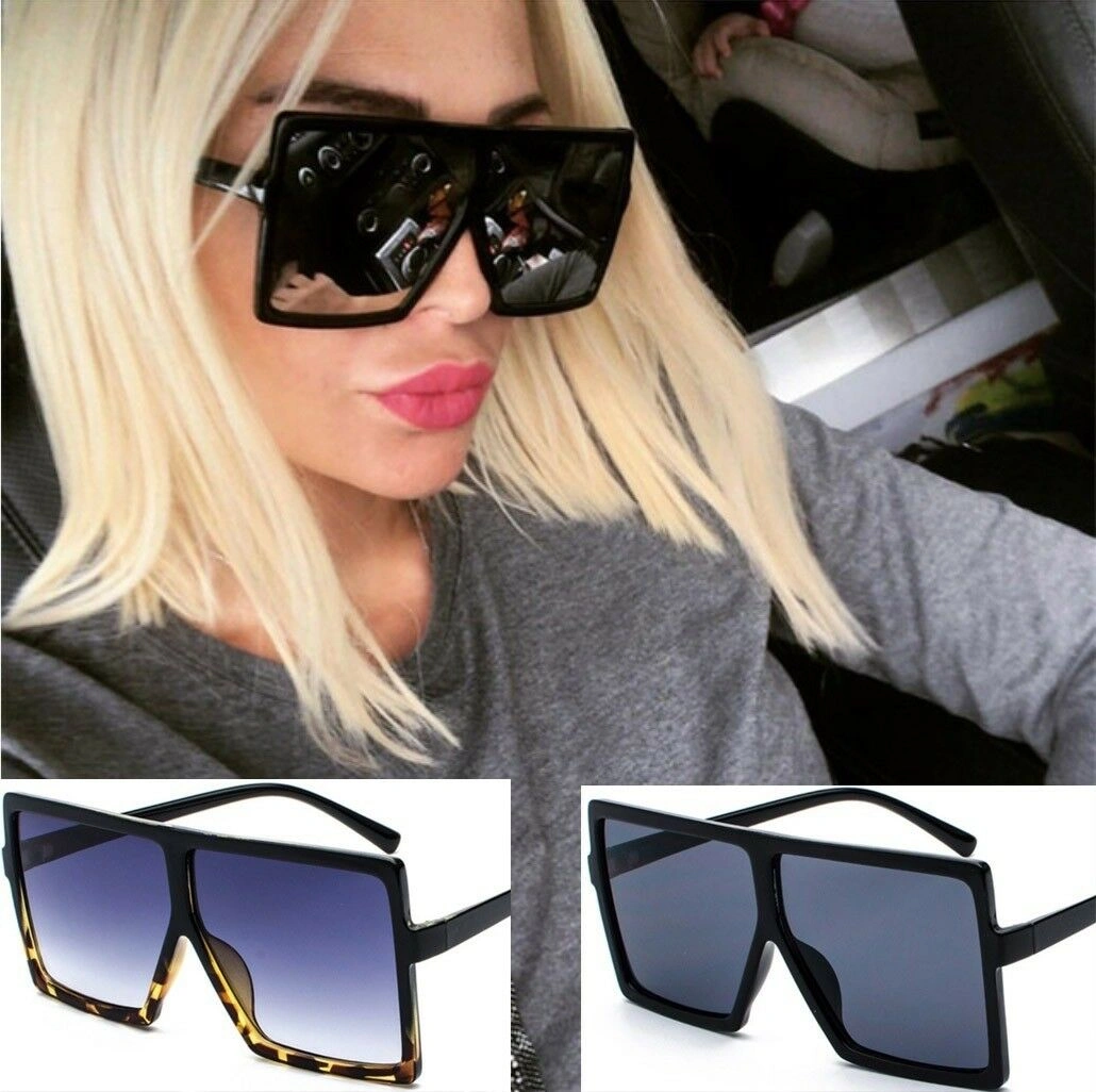 Women's Oversized Square Flat Top Sunglasses Large UV400 Fashion Shades
