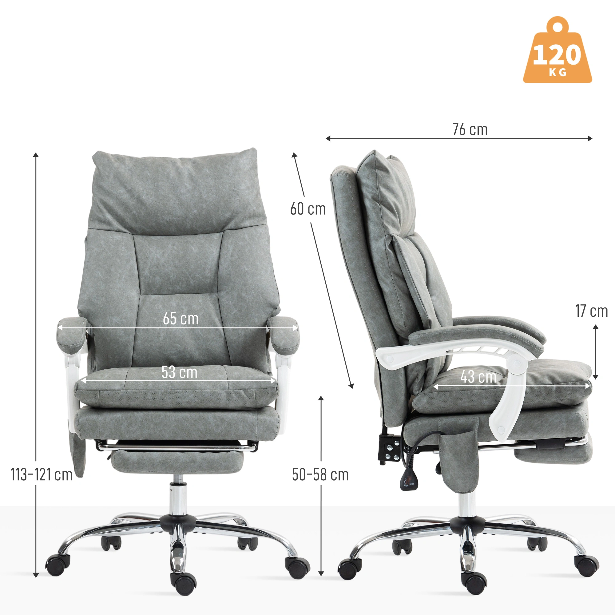 Ergonomic Massage Office Chair, Adjustable Height Swivel Desk Chair, Lumbar Support Recliner Computer Chair view 2