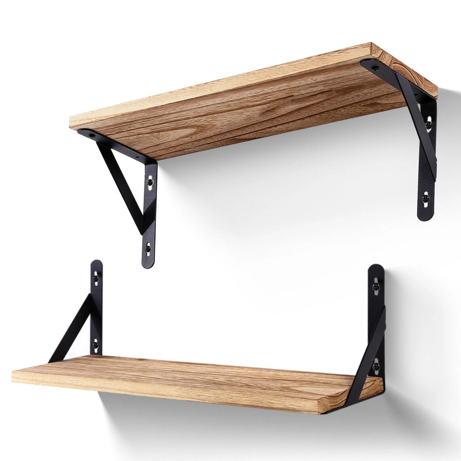 2x Wooden Floating Shelves Wall Mounted - Rustic Industrial Display Shelf for Storage, Decor & Organization