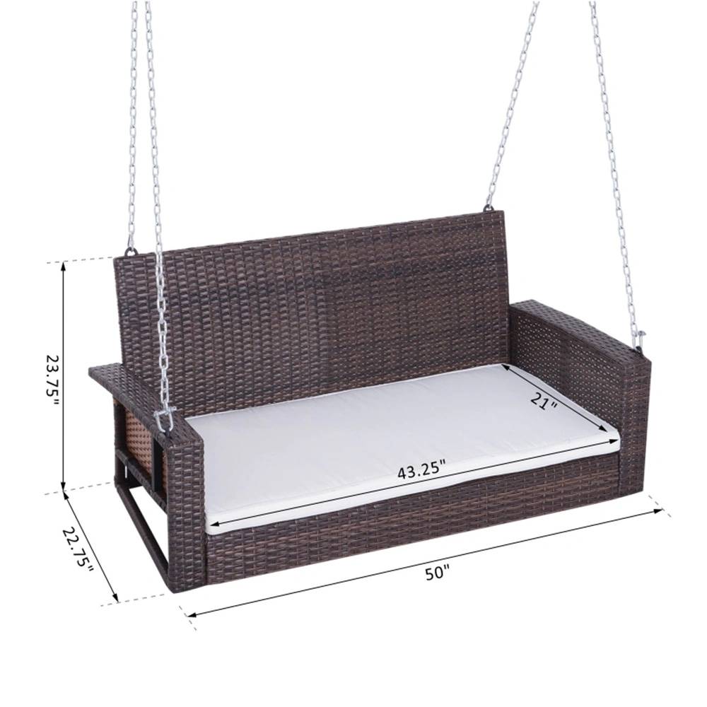 Outdoor Patio Swing Chair 2-Seater Garden Hanging Wicker Hammock Bench with Canopy for Deck view 3