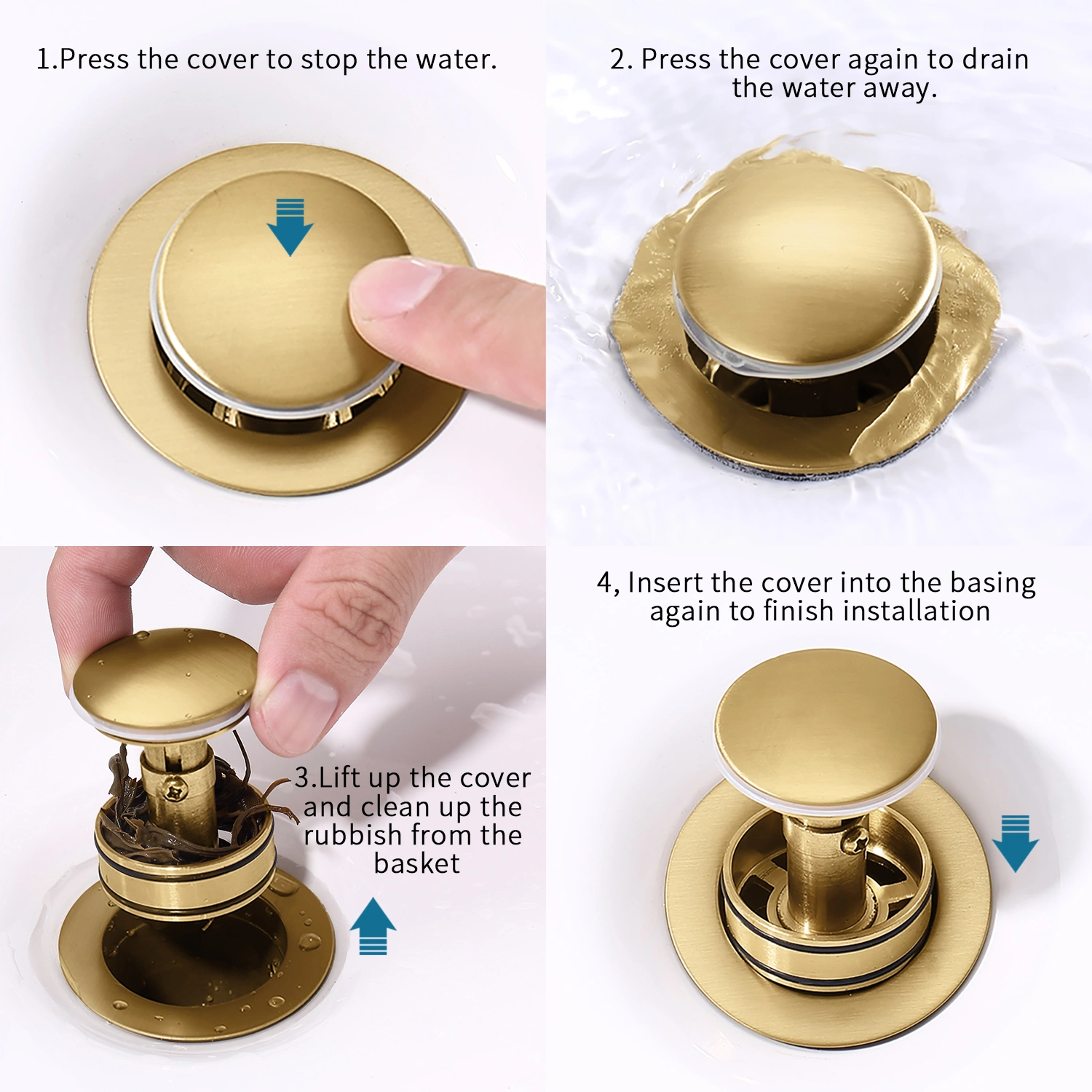 Bathroom Sink Drain Vanity Sink Drain with Strainer Basket Brushed Gold view 12