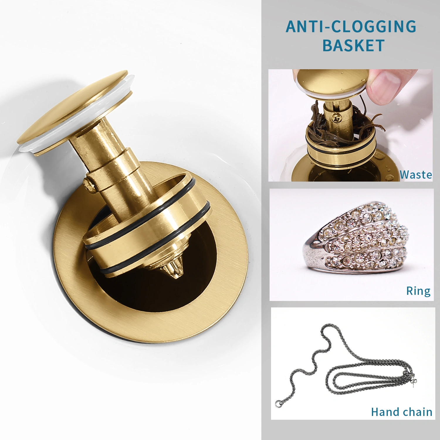Bathroom Sink Drain Vanity Sink Drain with Strainer Basket Brushed Gold view 8