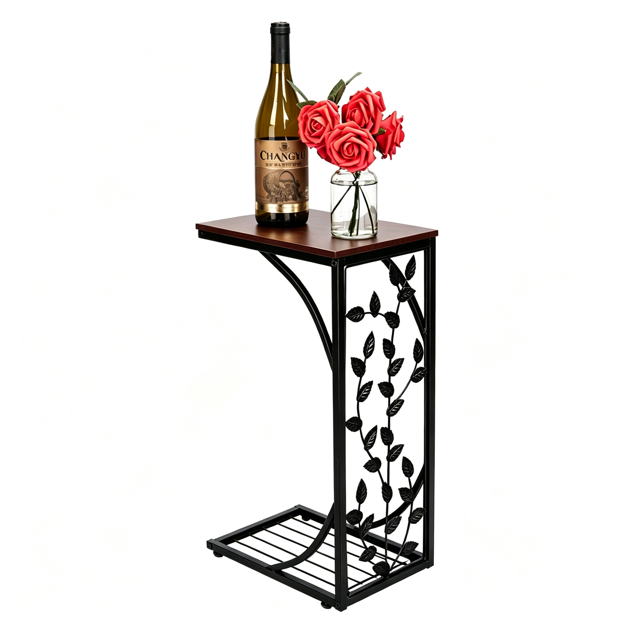 54x30.5x21cm Iron Leaf Pattern Side Table & Coffee Table, Brown Metal Accent End Table for Living Room view 5