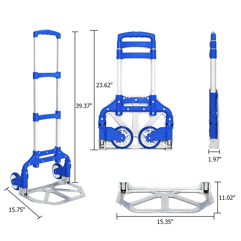 Portable Folding Collapsible Aluminum Cart Dolly Push Truck Trolley Blue view 2