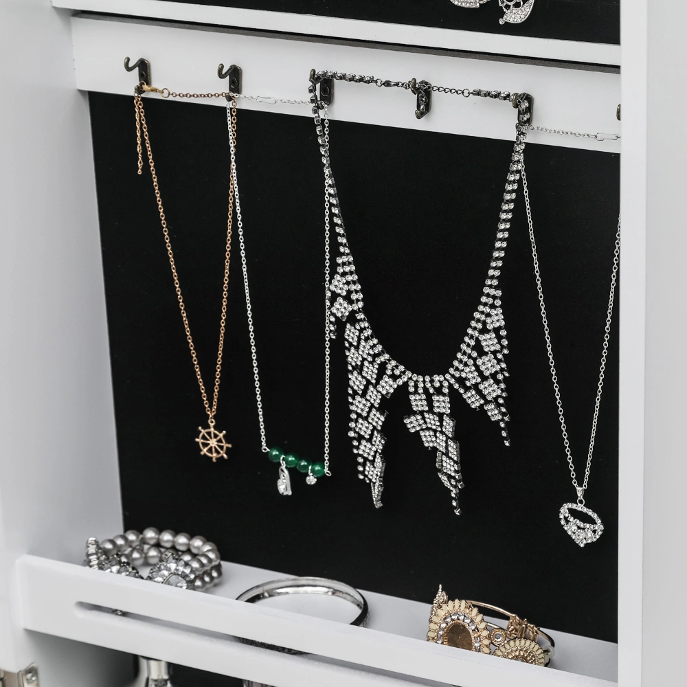 White Wooden Wall Mount Jewelry Cabinet with Mirror, 6 Drawers, 4-Layer Shelf, 8 Blue LED Lights, Non-Full Mirror view 12