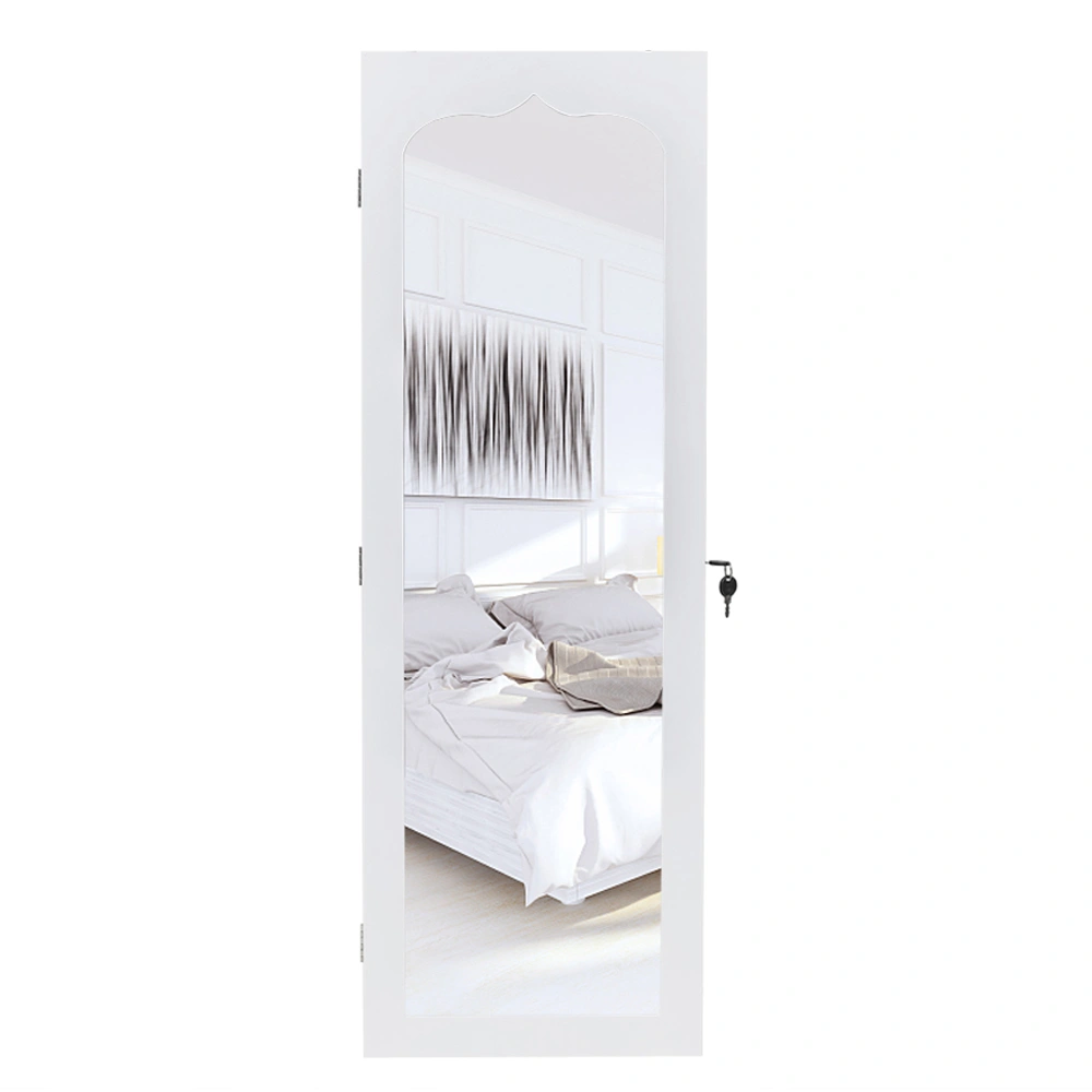 White Wooden Wall Mount Jewelry Cabinet with Mirror, 6 Drawers, 4-Layer Shelf, 8 Blue LED Lights, Non-Full Mirror view 6