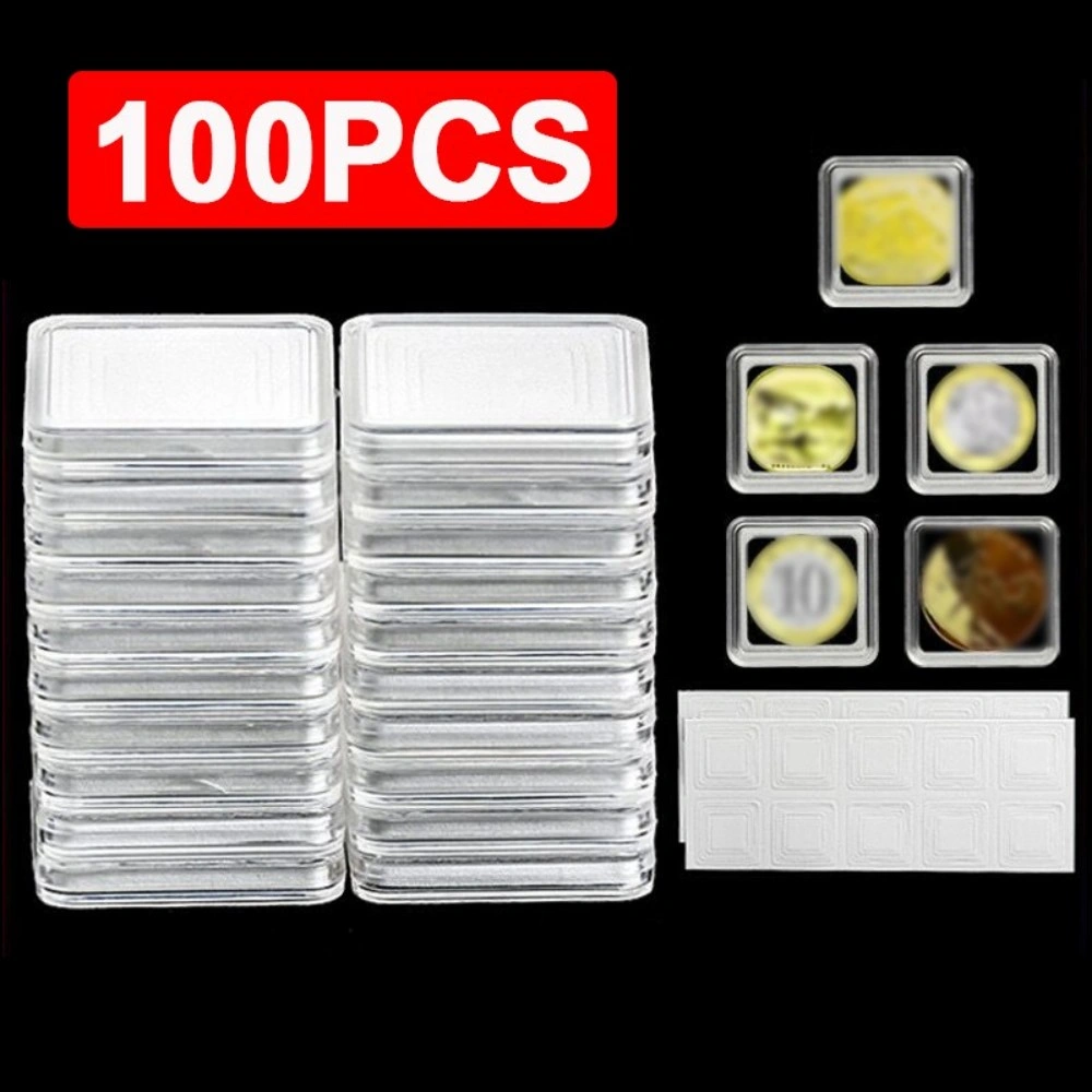 100 Pack Single Square Plastic Coin Capsule Box Storage Case Display Collection Case