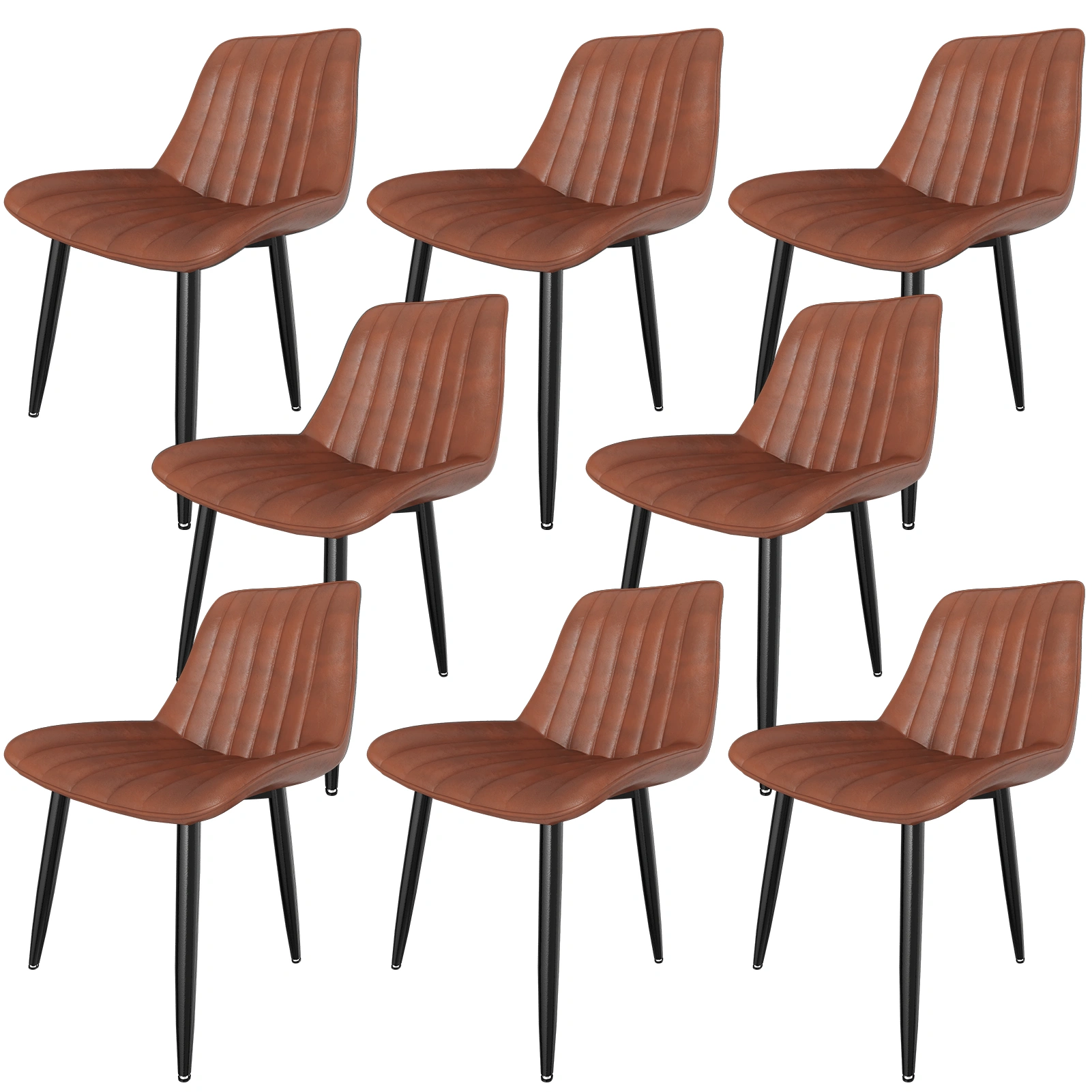 Set of 8 Dining Chairs, PU Faux Leather Kitchen Chairs, 5cm Seat Cushion & 7cm Backrest, 180KG Max Load, for Dining Room, Kitchen, Living Room