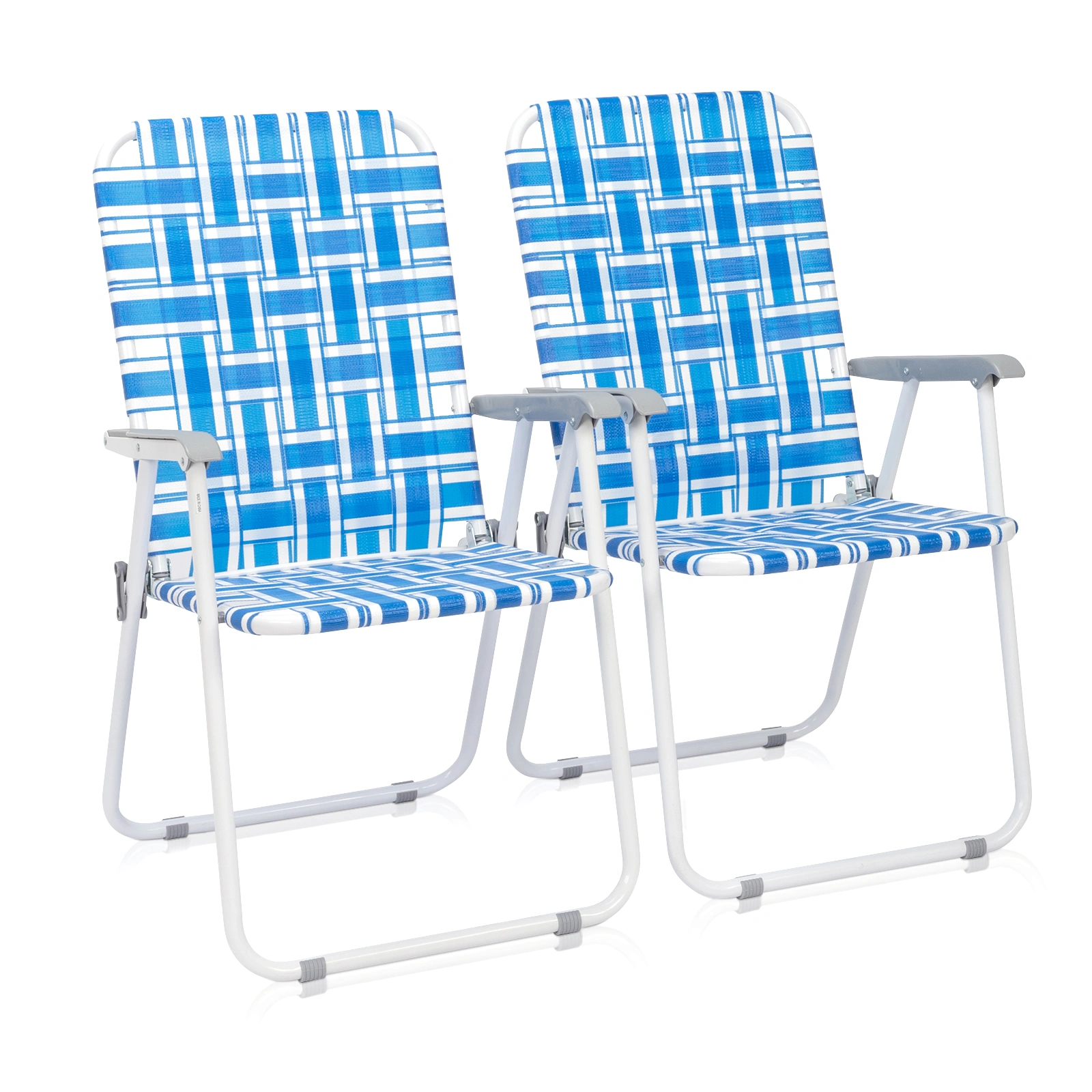 2pcs Folding Beach Chair, Heavy Duty Steel Frame PP Webbing, 120kg Load Capacity, Blue White Stripe Portable Beach Chair