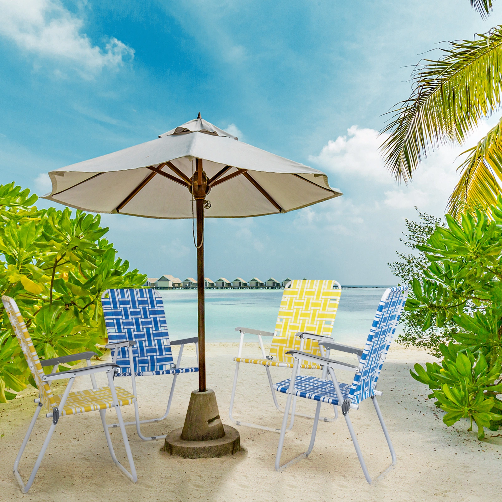 2pcs Folding Beach Chair, Heavy Duty Steel Frame PP Webbing, 120kg Load Capacity, Blue White Stripe Portable Beach Chair view 23