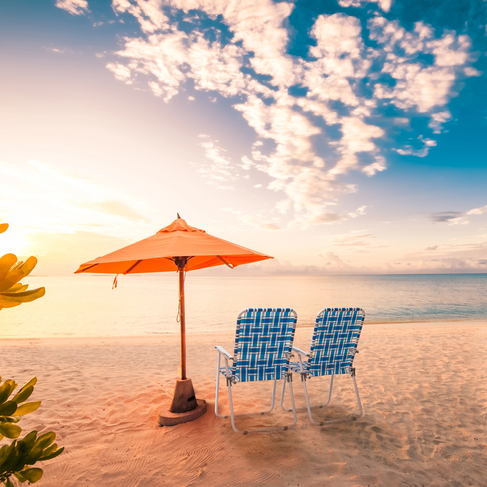 2pcs Folding Beach Chair, Heavy Duty Steel Frame PP Webbing, 120kg Load Capacity, Blue White Stripe Portable Beach Chair view 24
