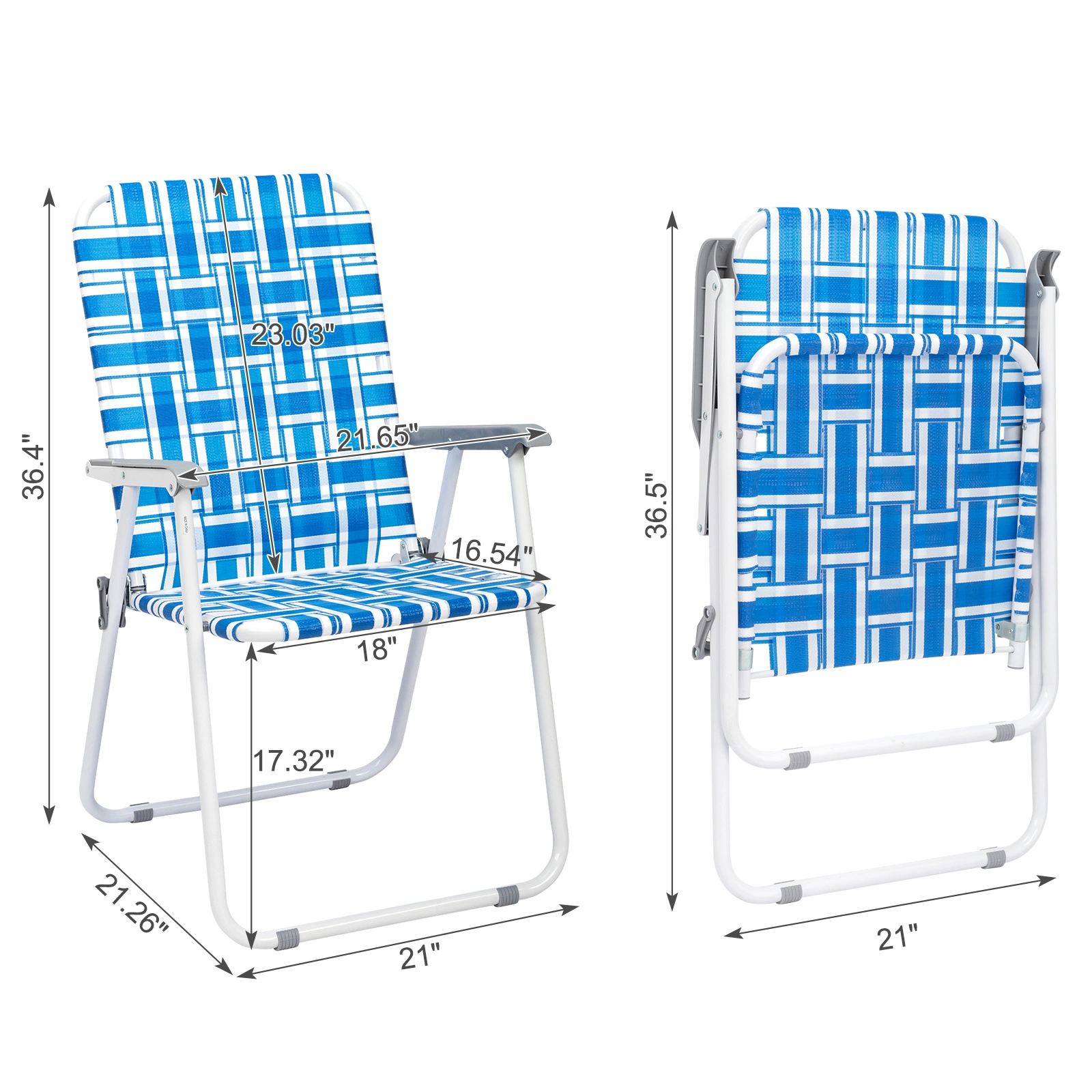 2pcs Folding Beach Chair, Heavy Duty Steel Frame PP Webbing, 120kg Load Capacity, Blue White Stripe Portable Beach Chair view 6