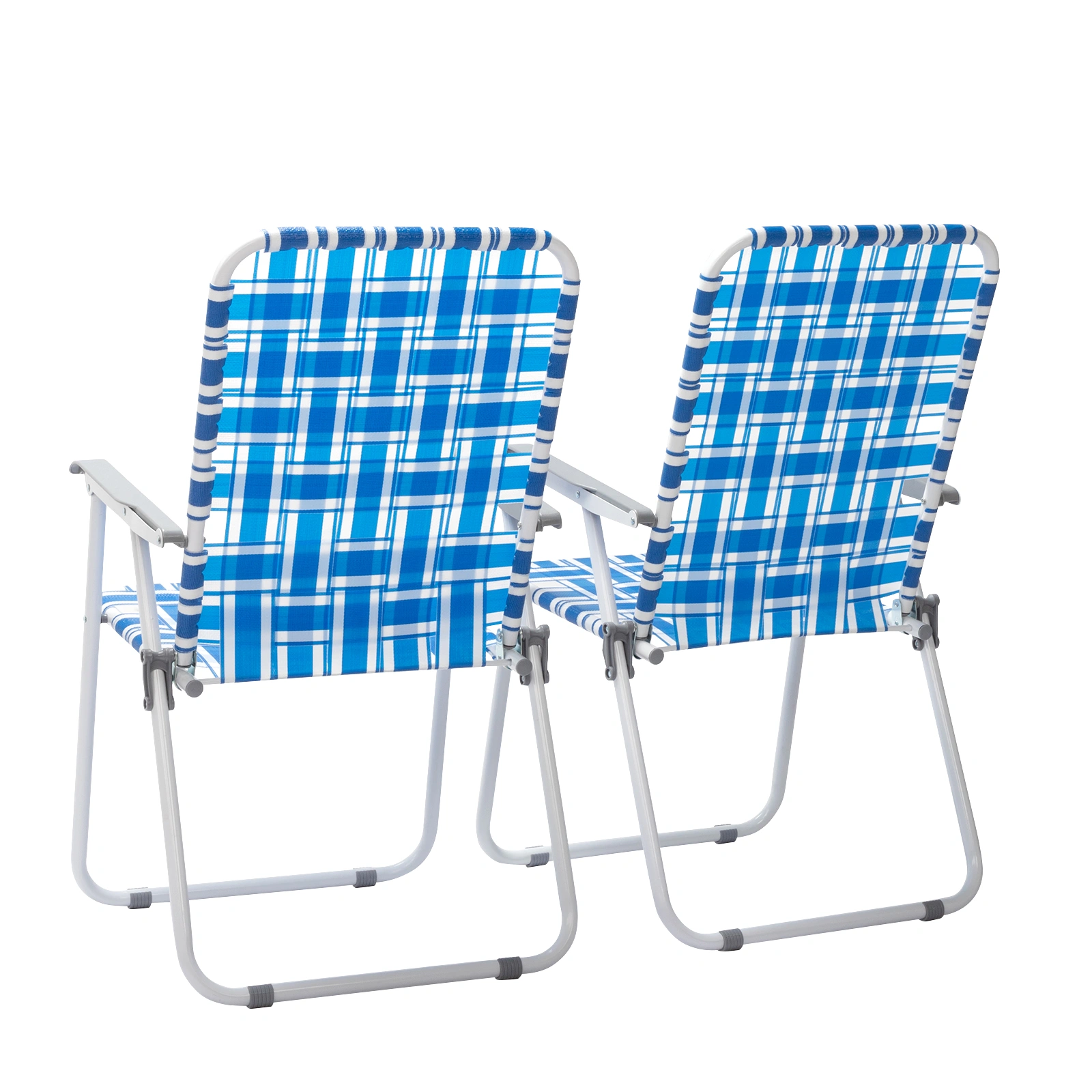2pcs Folding Beach Chair, Heavy Duty Steel Frame PP Webbing, 120kg Load Capacity, Blue White Stripe Portable Beach Chair view 7