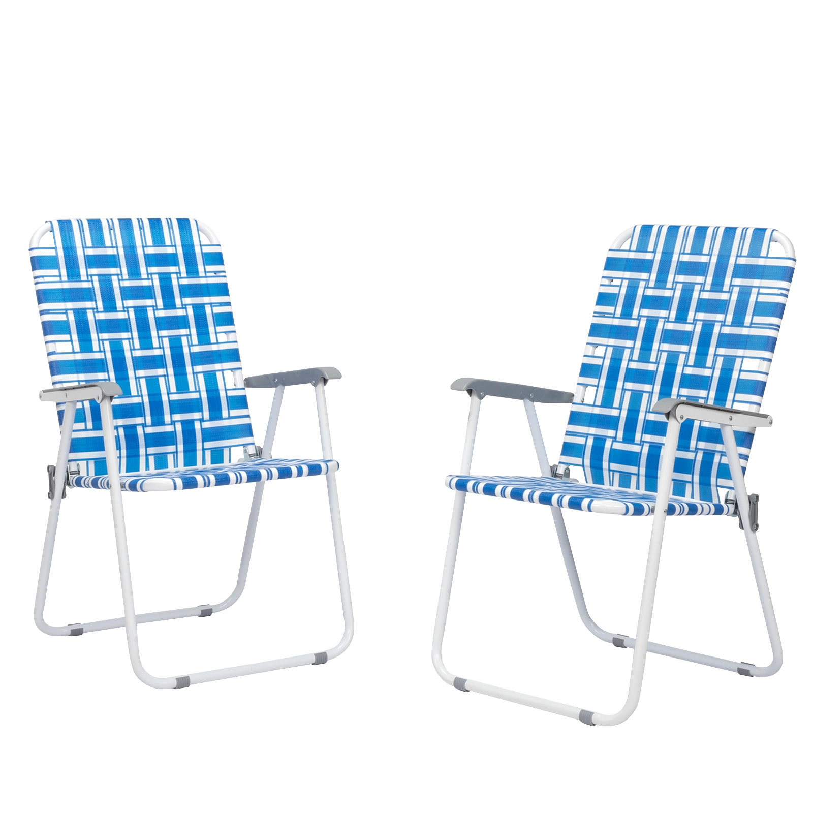 2pcs Folding Beach Chair, Heavy Duty Steel Frame PP Webbing, 120kg Load Capacity, Blue White Stripe Portable Beach Chair view 8