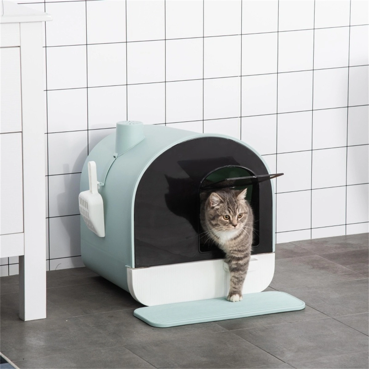 Fully Enclosed Cat Litter Box, Premium Hooded Litter Pan with Door, Low Entry Design for Cats of All Sizes