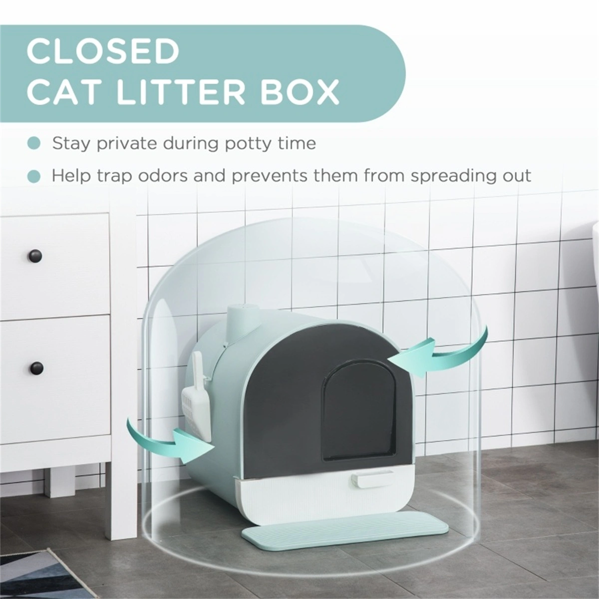 Fully Enclosed Cat Litter Box, Premium Hooded Litter Pan with Door, Low Entry Design for Cats of All Sizes view 2