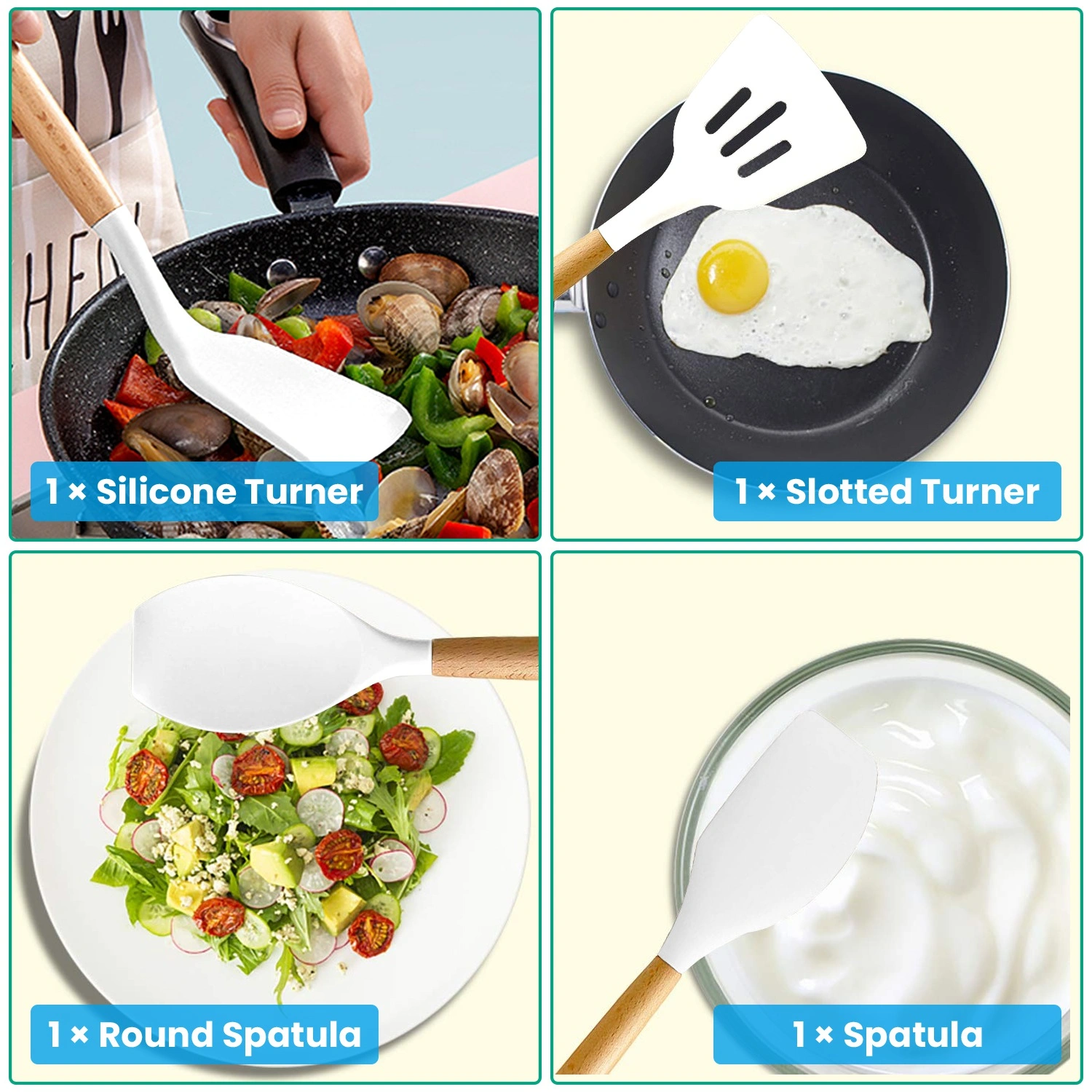 35 Piece Kitchen Utensils Set with Holder, Silicone Cooking Utensils Spatula Turner Spoons Egg Whisk Separator for Baking Cooking view 4