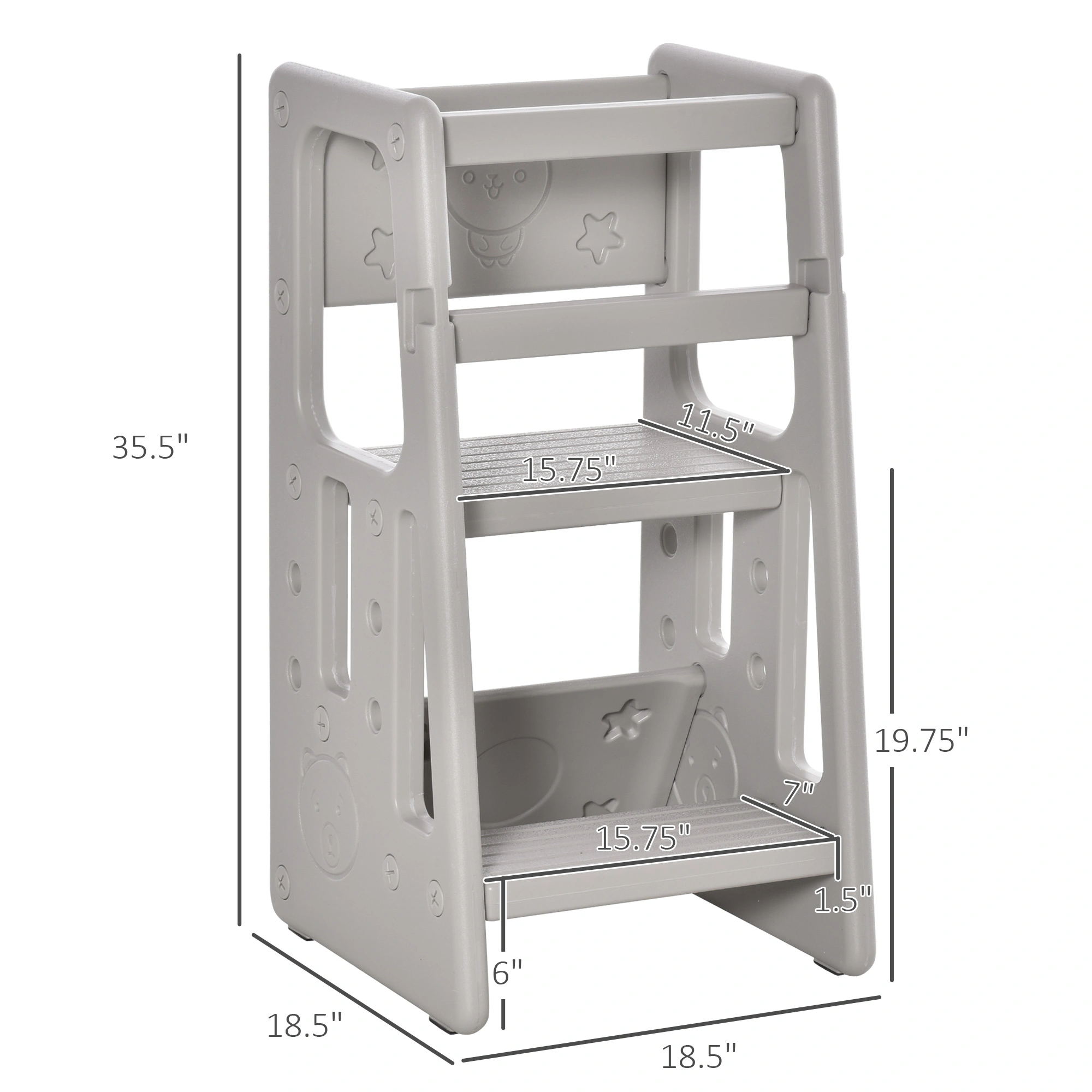 Height Adjustable Kitchen Step Stool, Anti-Fatigue Rubber Stepping Stool with Handle, Non-Slip Footrest view 2