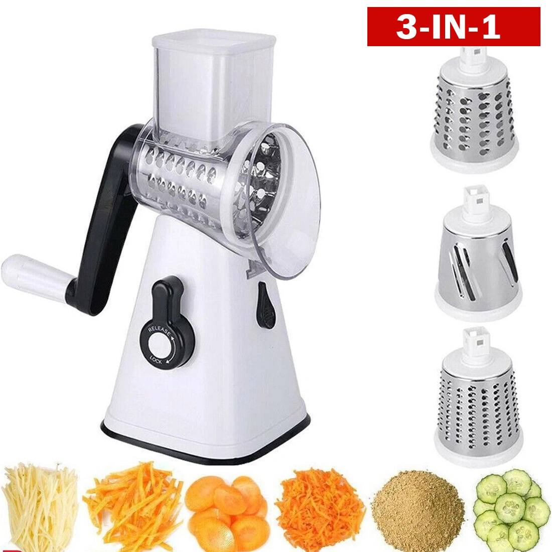 3-In-1 Rotary Food Slicer Chopper Cheese Grater Fruit Vegetable Shredder Cutter view 3