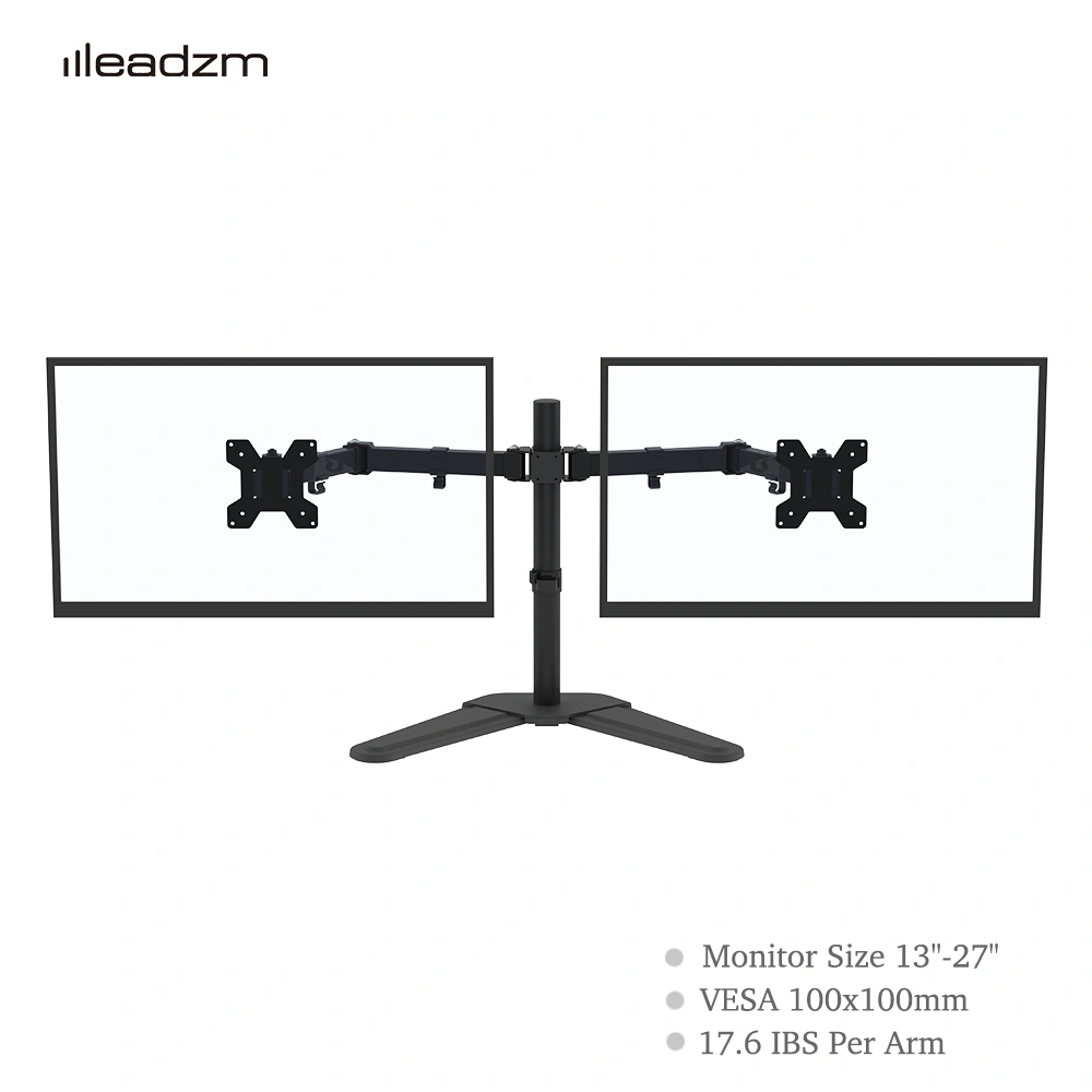 13-27 Inch Double Pendulum TV Stand TSDS-01, Large Base 8kg, VESA 100x100, 90° Tilt, 360° Rotation, 100-400mm Height Adjust