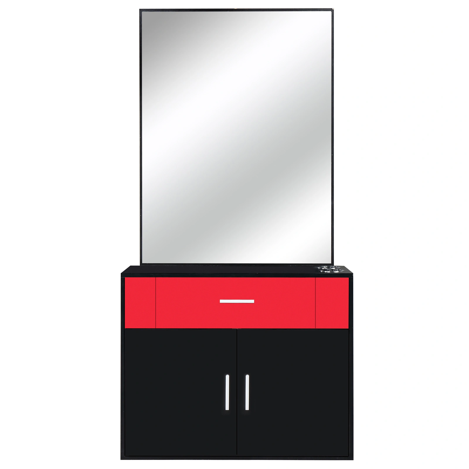 Black & Red Salon Cabinet with Linen Top, 1 Drawer 1 Door E0 Chipboard with Mirror view 7
