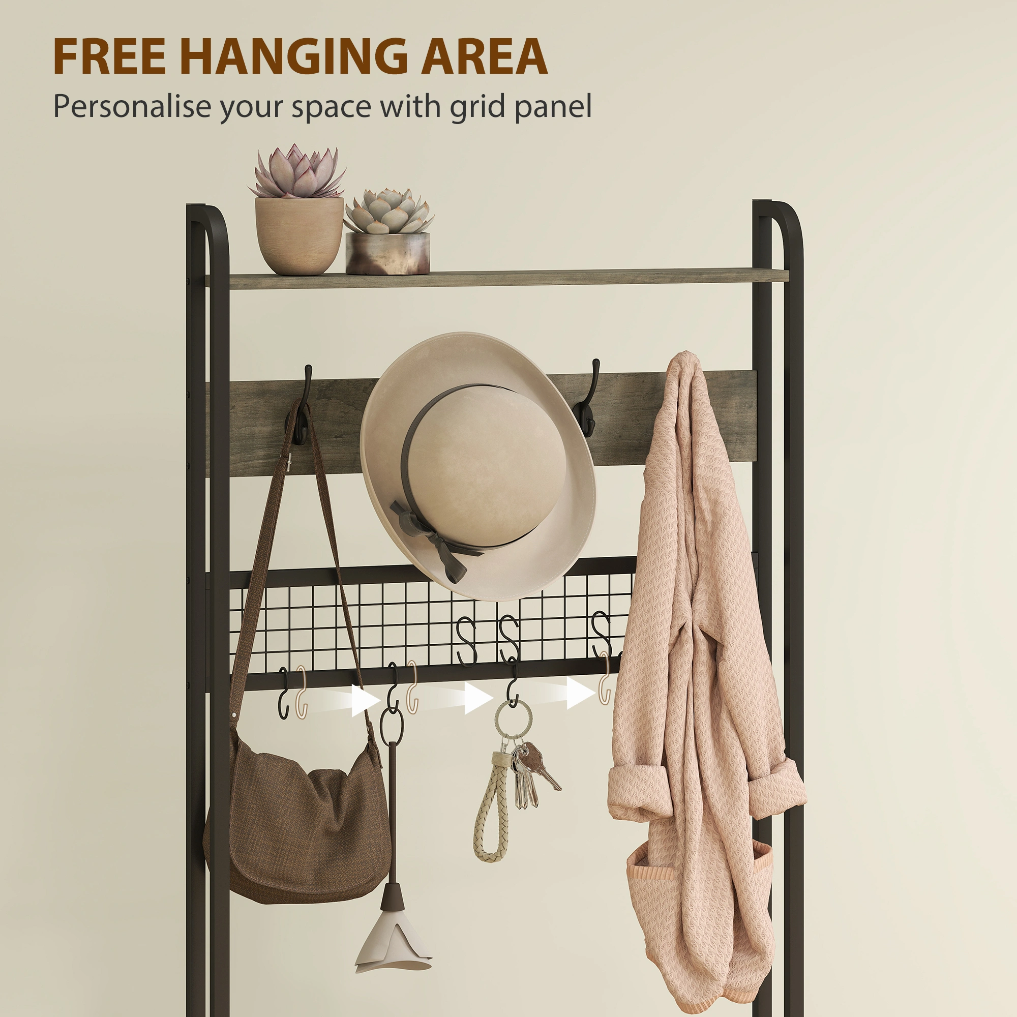 Hall Tree with Bench Entryway Storage Organizer, Coat Rack with Shoes Rack & Hooks for Entryway Living Room Mudroom, Wood Assembly view 4