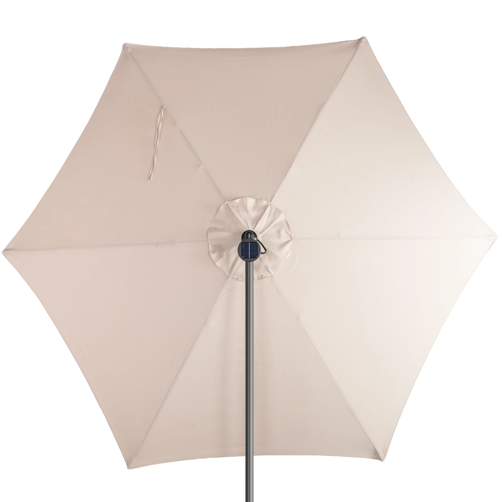 10FT Round Banana Hanging Patio Umbrella with 18 LED Lights, 6 Iron Ribs, Iron Straight & Curved Pole, Waterproof Polyester Canopy, with Stand Sleeve and Cross Base, Khaki view 14