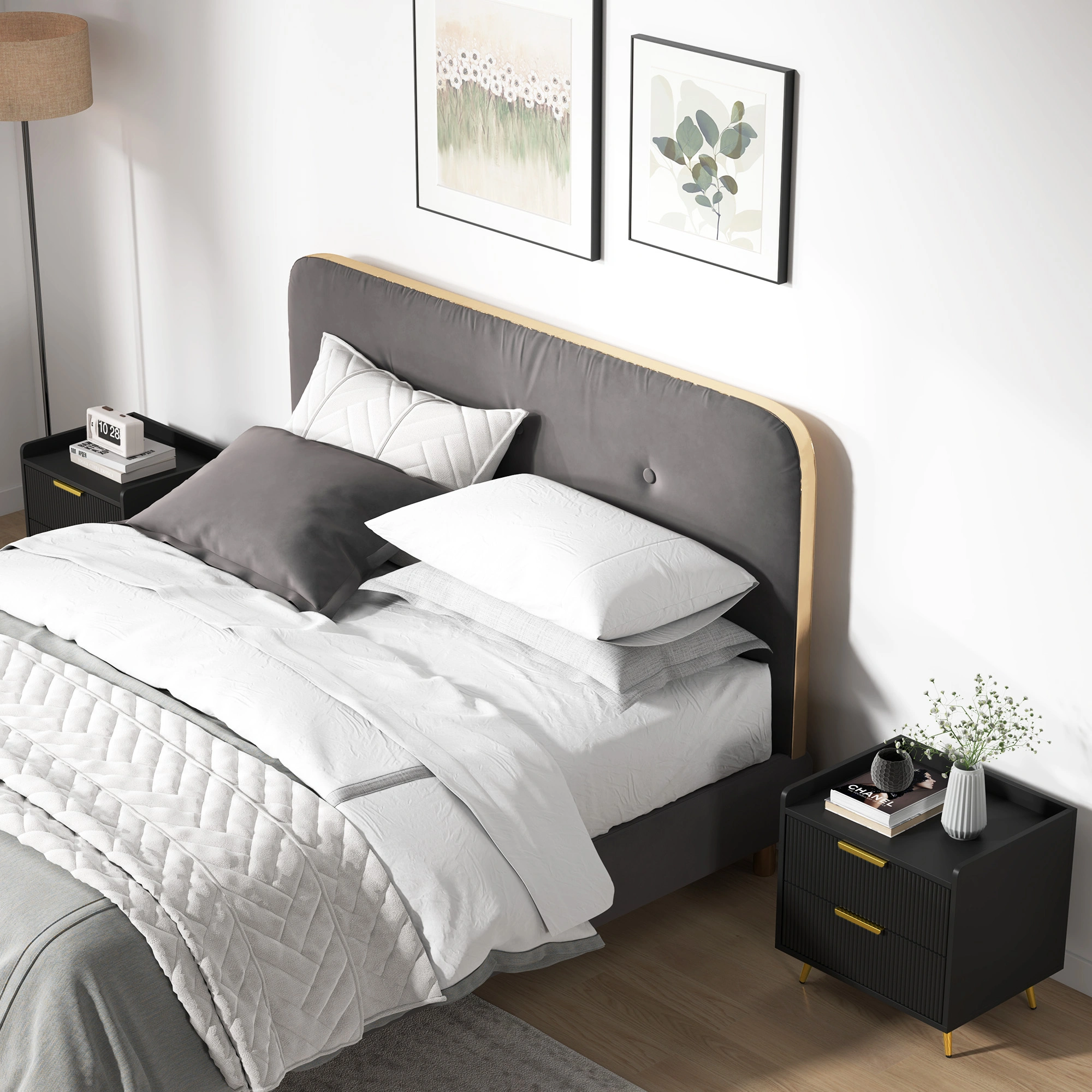Set of 2 Modern Bedside Tables, Compact Nightstands with Storage Shelf for Bedroom, Living Room & Entryway