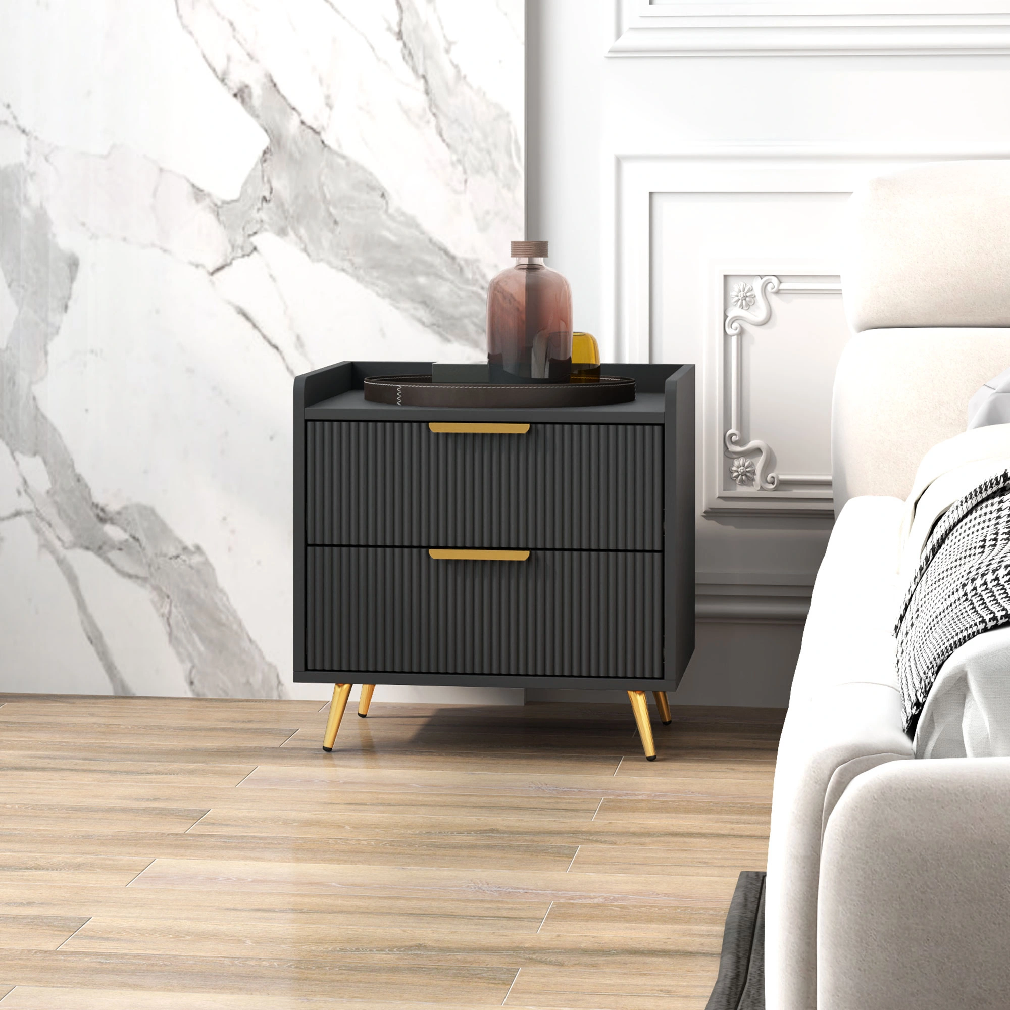 Set of 2 Modern Bedside Tables, Compact Nightstands with Storage Shelf for Bedroom, Living Room & Entryway view 4