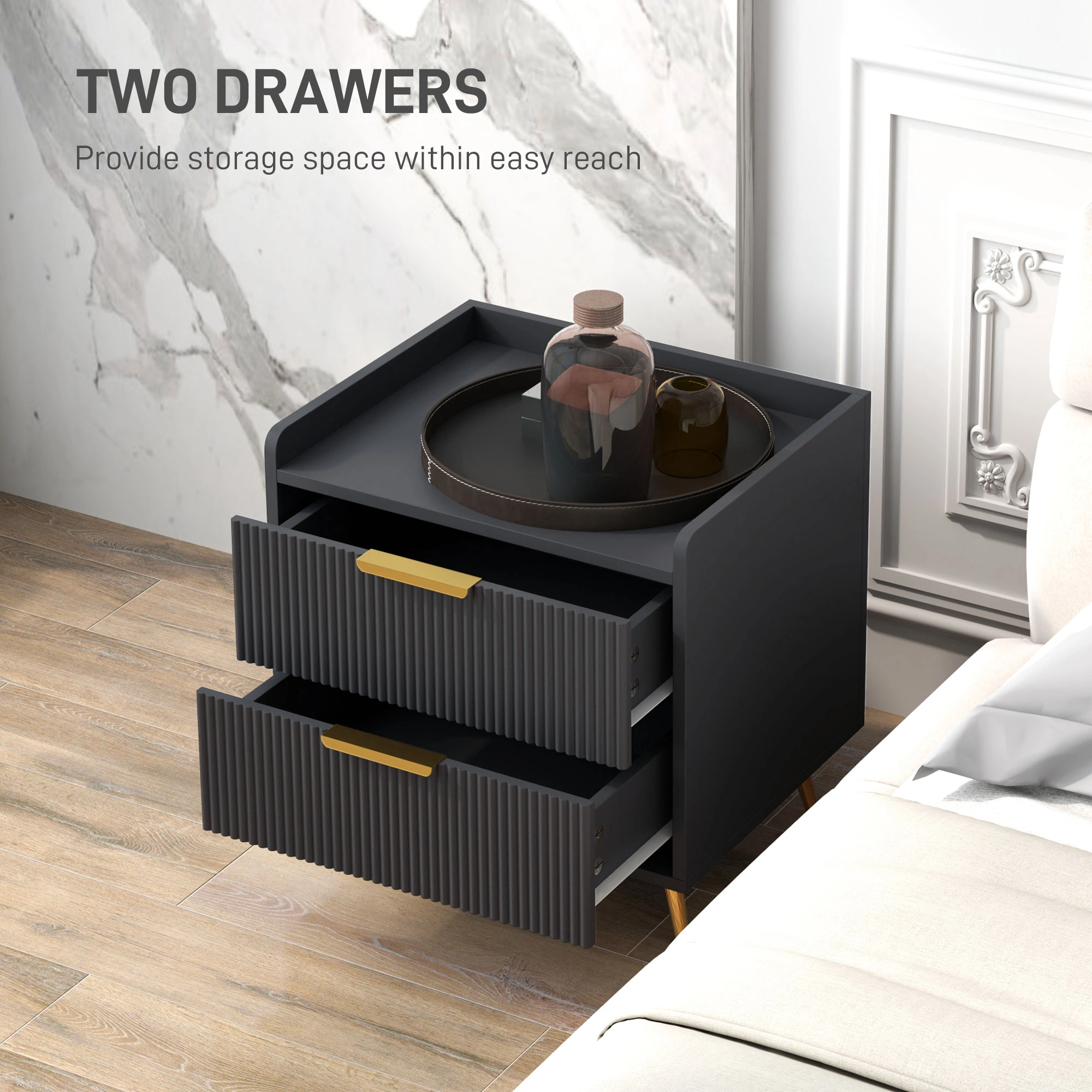 Set of 2 Modern Bedside Tables, Compact Nightstands with Storage Shelf for Bedroom, Living Room & Entryway view 5