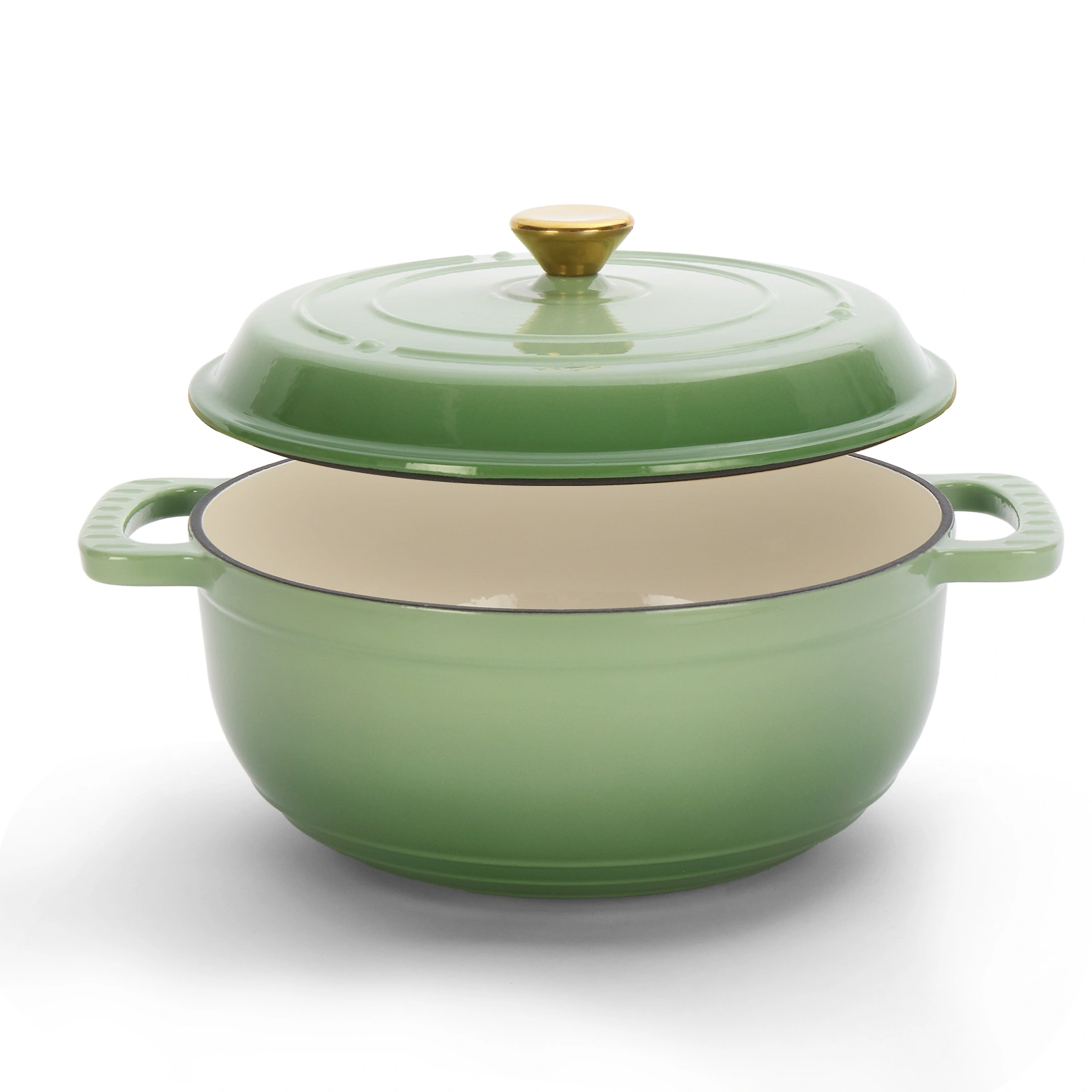 5QT Cast Iron Enamel Cooking Pot, Gradient Green Dutch Oven with 2 Silicone Gloves, Enameled Pot for Stovetop & Oven Use view 3