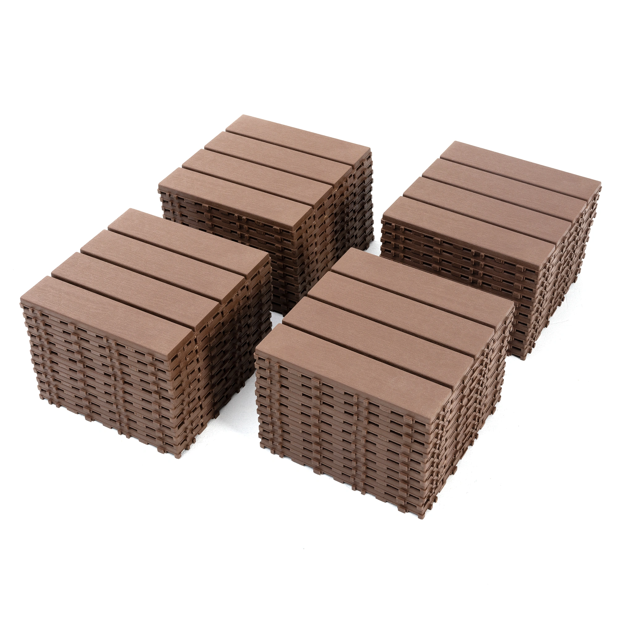 Plastic Interlocking Deck Tiles,44 Pack Patio Deck Tiles,12"x12" Square Waterproof Outdoor All Weather Use, Patio Decking Tiles for Poolside Balcony Backyard, Brown view 2