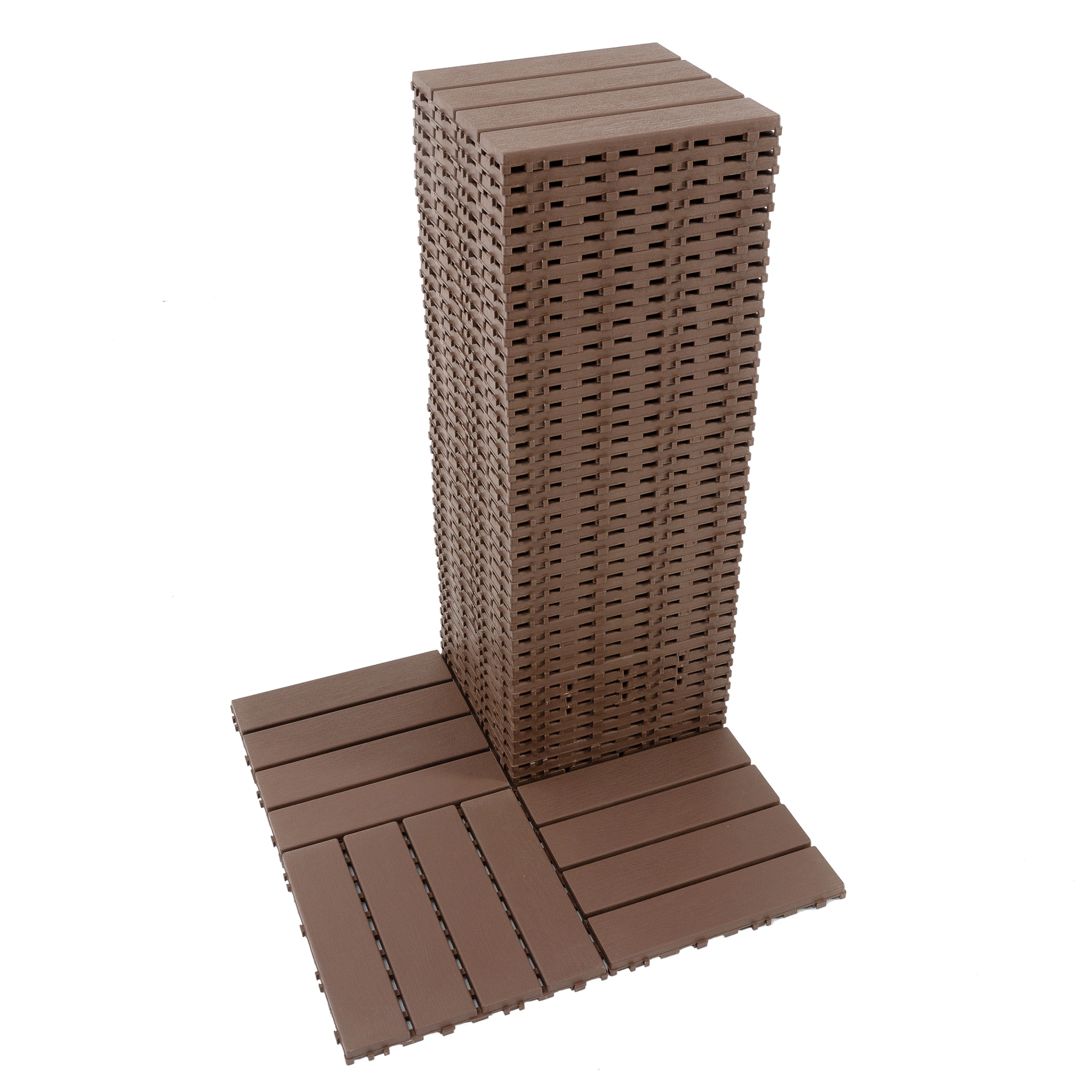 Plastic Interlocking Deck Tiles,44 Pack Patio Deck Tiles,12"x12" Square Waterproof Outdoor All Weather Use, Patio Decking Tiles for Poolside Balcony Backyard, Brown view 3