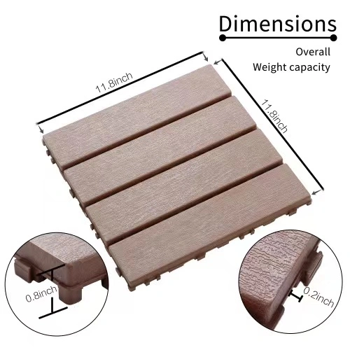 Plastic Interlocking Deck Tiles,44 Pack Patio Deck Tiles,12"x12" Square Waterproof Outdoor All Weather Use, Patio Decking Tiles for Poolside Balcony Backyard, Brown view 4