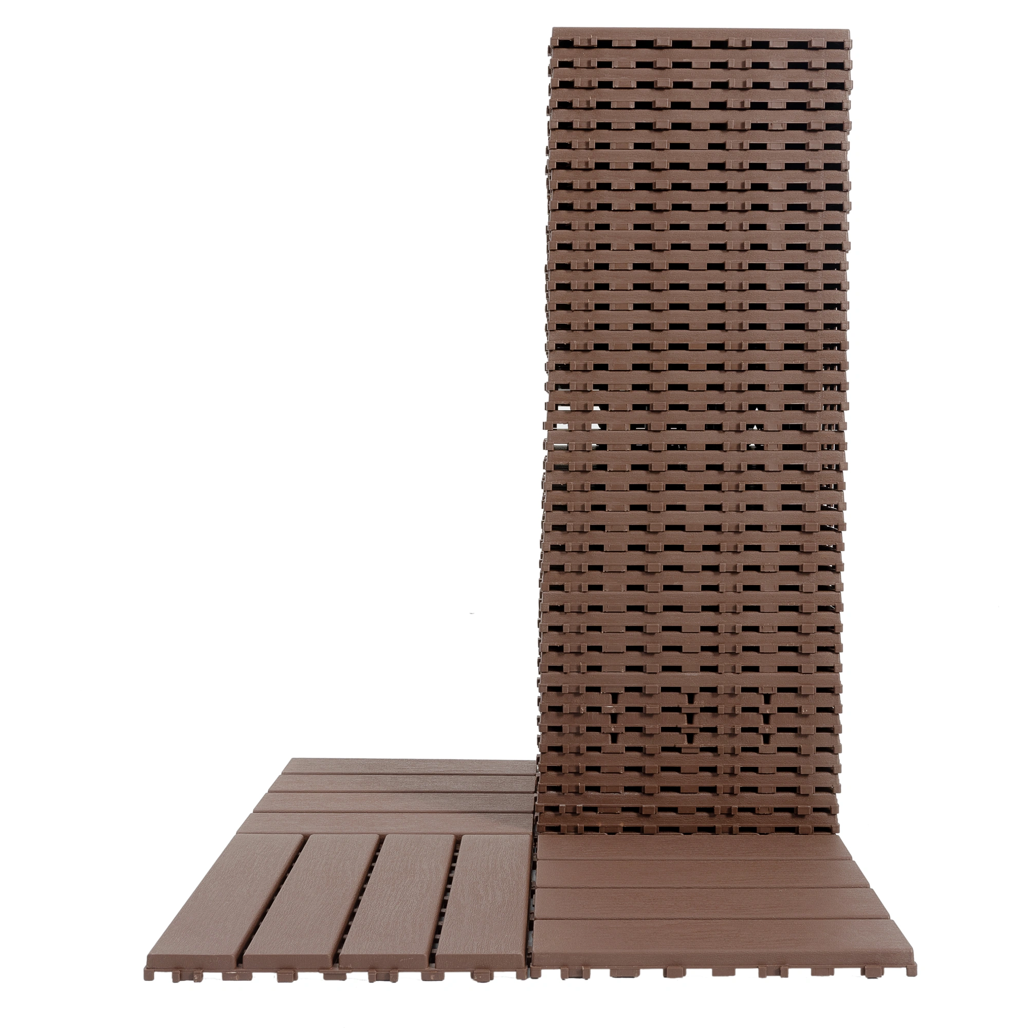 Plastic Interlocking Deck Tiles,44 Pack Patio Deck Tiles,12"x12" Square Waterproof Outdoor All Weather Use, Patio Decking Tiles for Poolside Balcony Backyard, Brown view 6