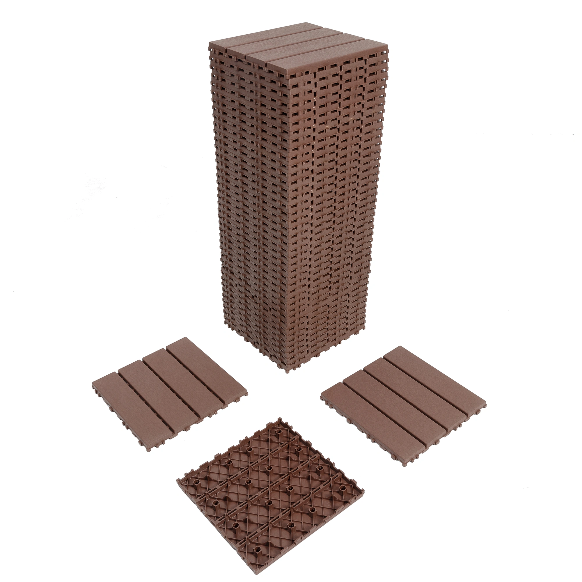 Plastic Interlocking Deck Tiles,44 Pack Patio Deck Tiles,12"x12" Square Waterproof Outdoor All Weather Use, Patio Decking Tiles for Poolside Balcony Backyard, Brown view 7