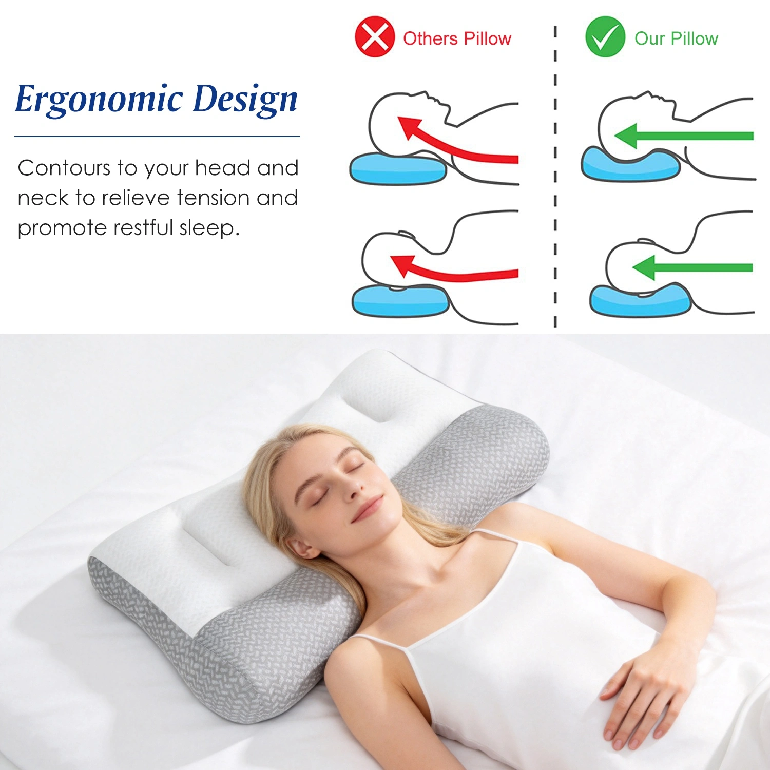 2-Pack Dual Zone Support Pillow for Side Sleepers, Ergonomic Neck Pillow with Ear Cutout, Breathable Mesh Cover, Down Alternative Fiber Filling for Home Bedroom view 4