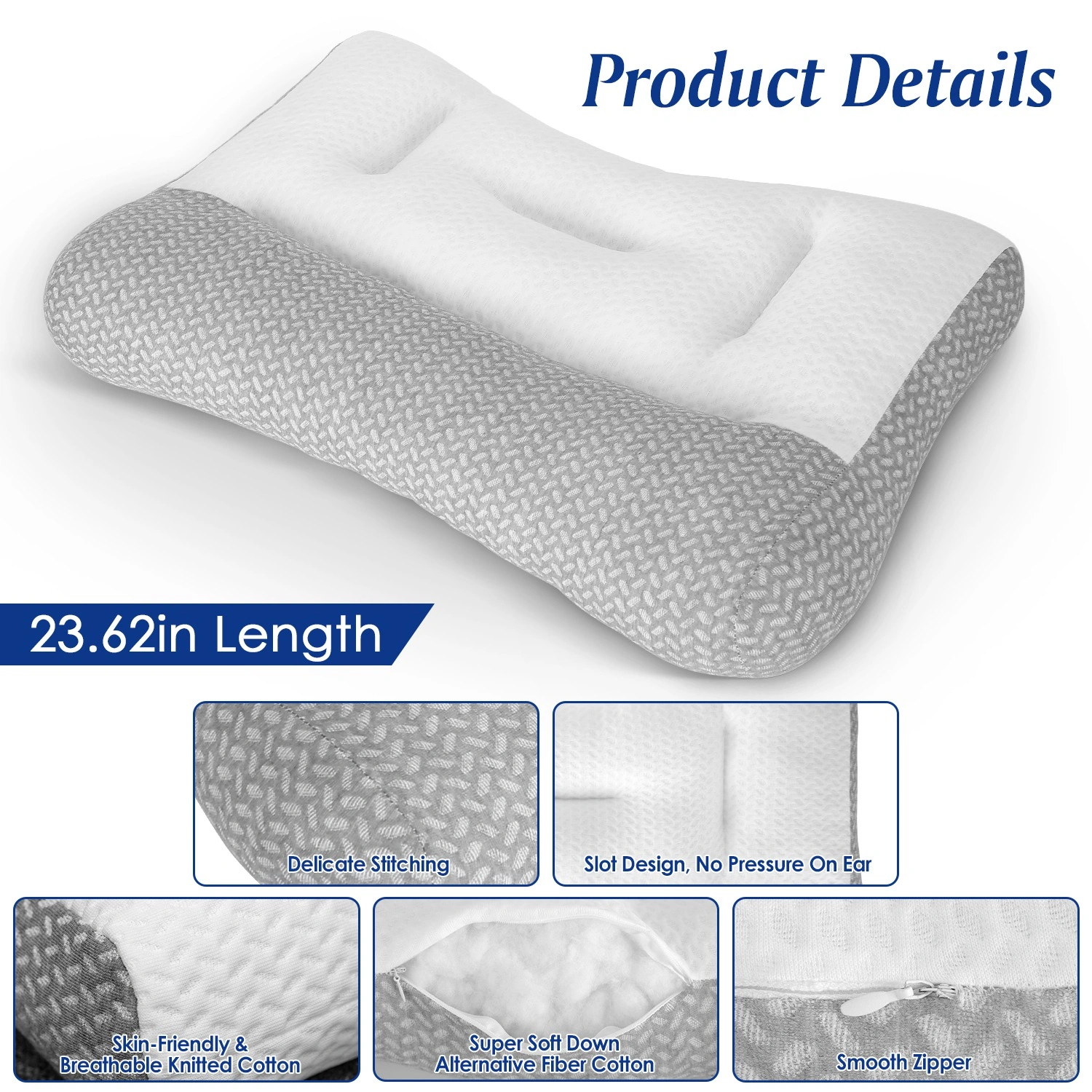2-Pack Dual Zone Support Pillow for Side Sleepers, Ergonomic Neck Pillow with Ear Cutout, Breathable Mesh Cover, Down Alternative Fiber Filling for Home Bedroom view 5