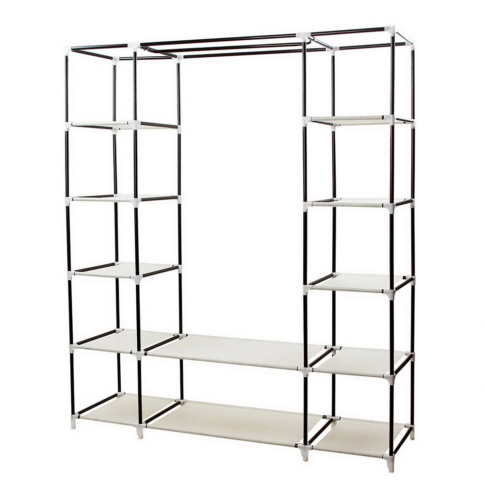 69" Beige Portable Clothes Wardrobe Closet Storage Organizer with Non-Woven Fabric, Easy Assemble view 2