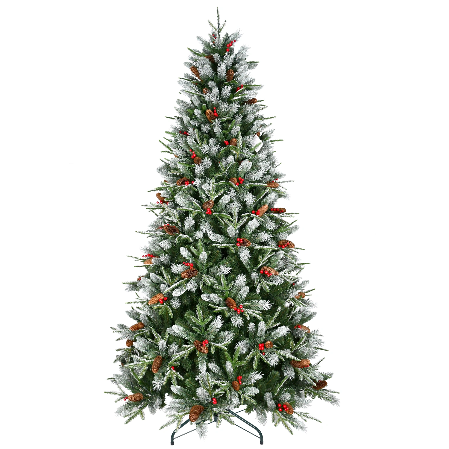 Artificial 5ft Green Christmas Tree with 1113PE/PVC Mixed Branch Tips,Red fruit and Pine cone,Hinged Premium & Foldable Base for Indoor Holiday Decorating