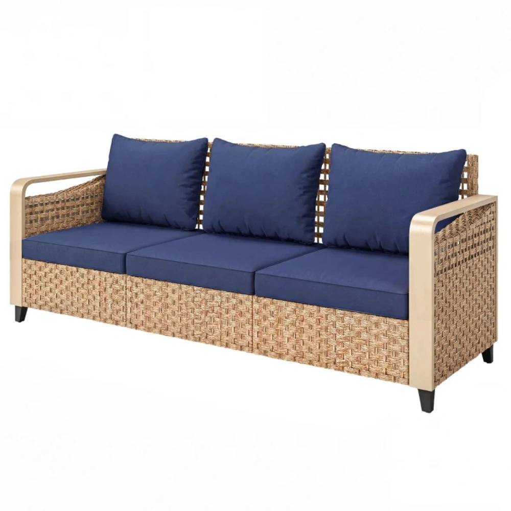 Wicker Rattan Sofa Set Outdoor Garden Furniture Loveseat Couch view 2