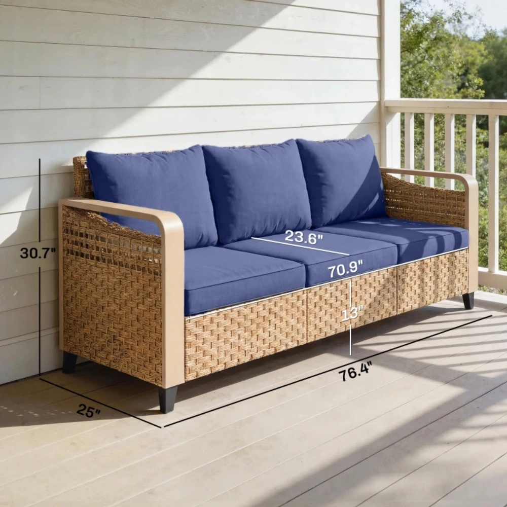 Wicker Rattan Sofa Set Outdoor Garden Furniture Loveseat Couch view 3