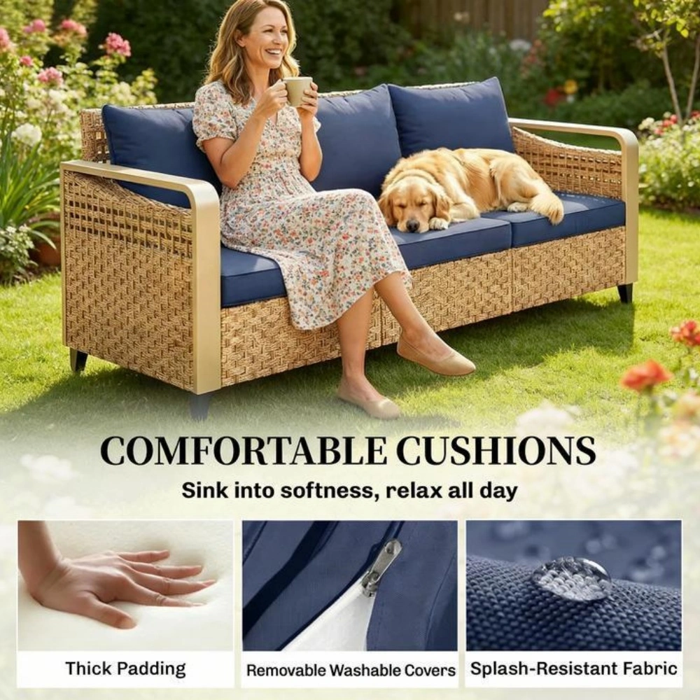 Wicker Rattan Sofa Set Outdoor Garden Furniture Loveseat Couch view 4