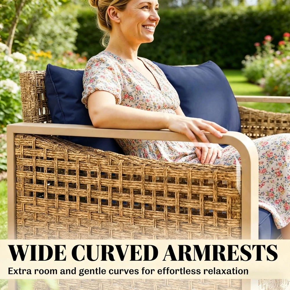 Wicker Rattan Sofa Set Outdoor Garden Furniture Loveseat Couch view 5