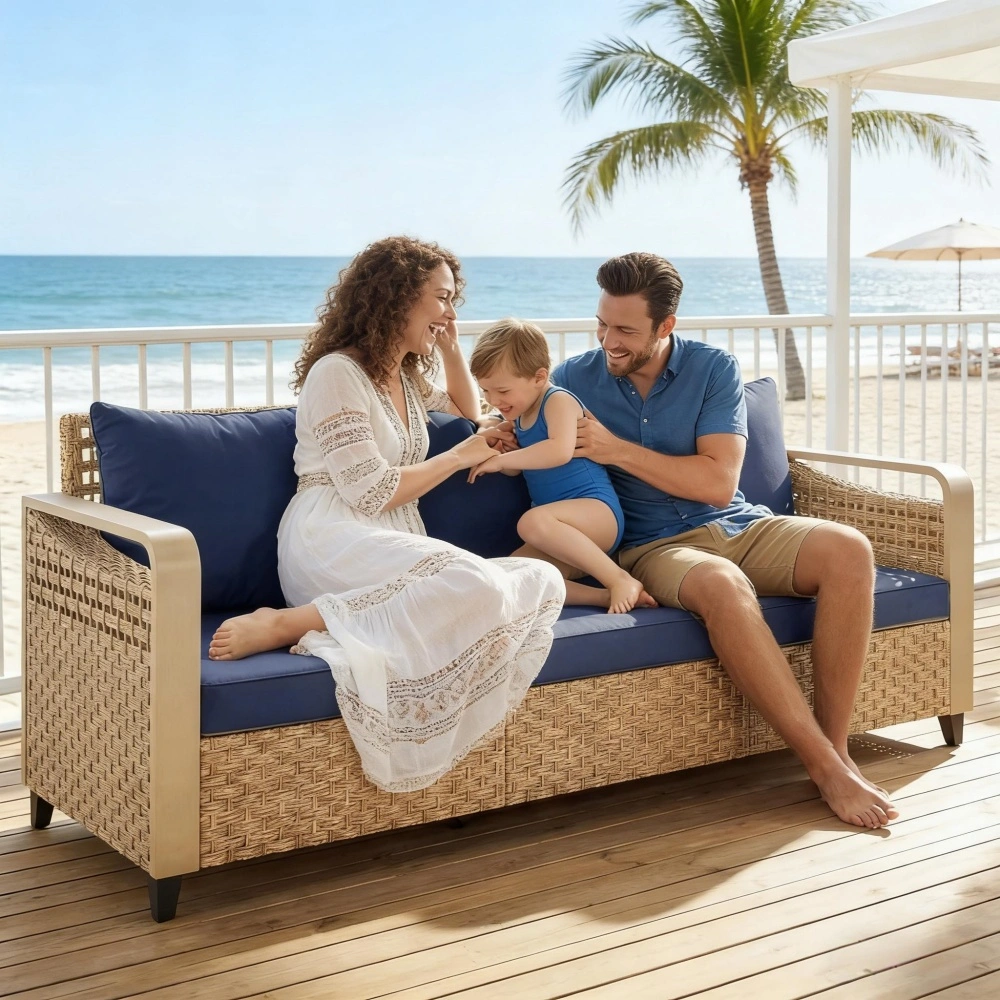 Wicker Rattan Sofa Set Outdoor Garden Furniture Loveseat Couch view 6