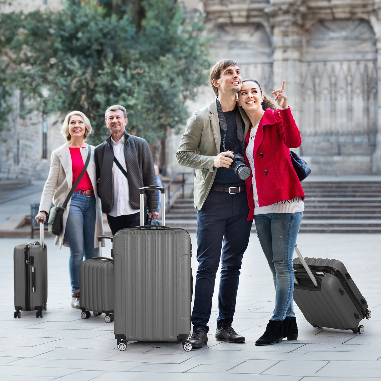 4-Piece Hard Shell ABS Suitcase Set, Telescopic Handle Trolley Luggage, Grey Travel Spinner Set view 3