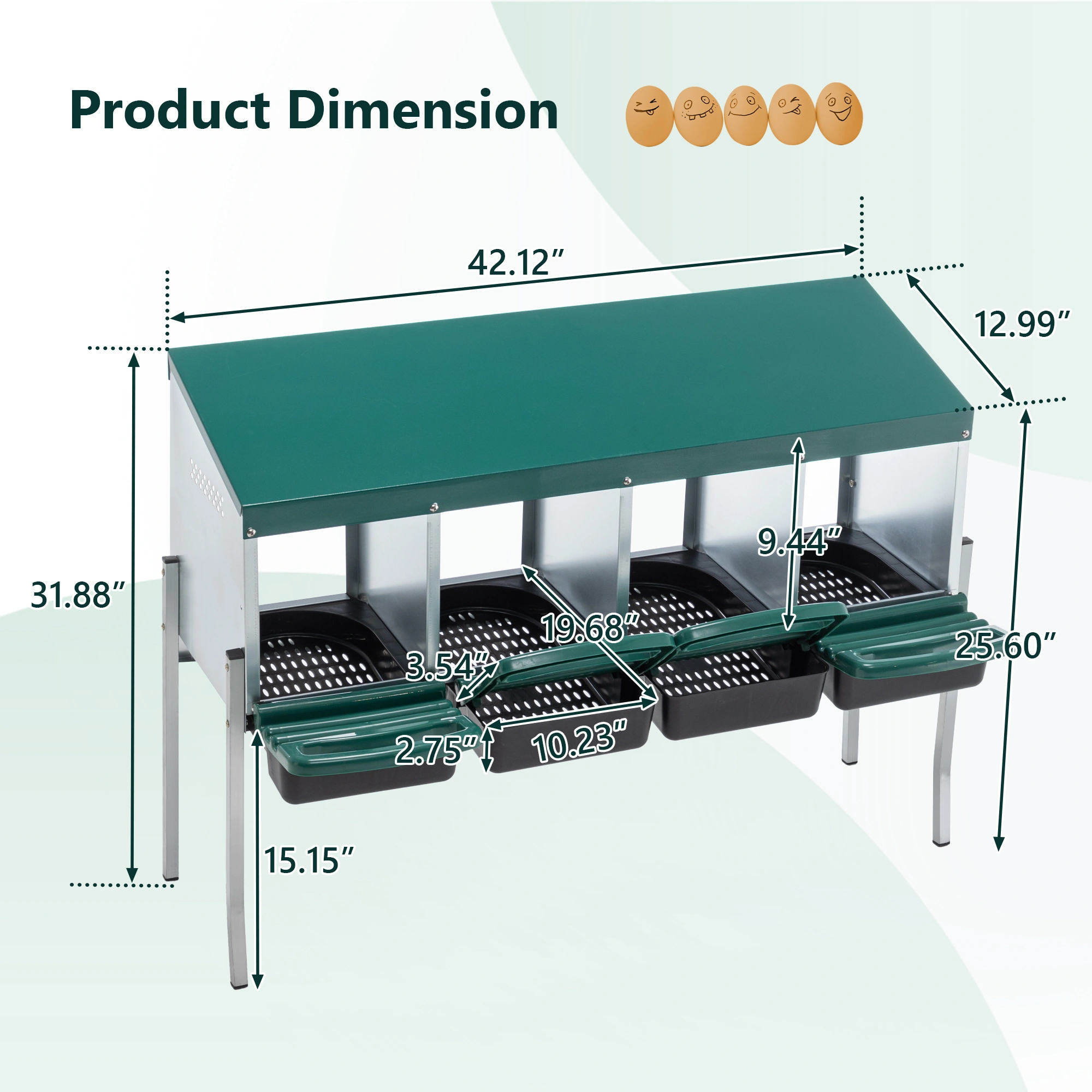 4-Hole Chicken Nesting Box with Stand Legs & Egg Guard Cover, Green Hen Nest Box for Coop view 2